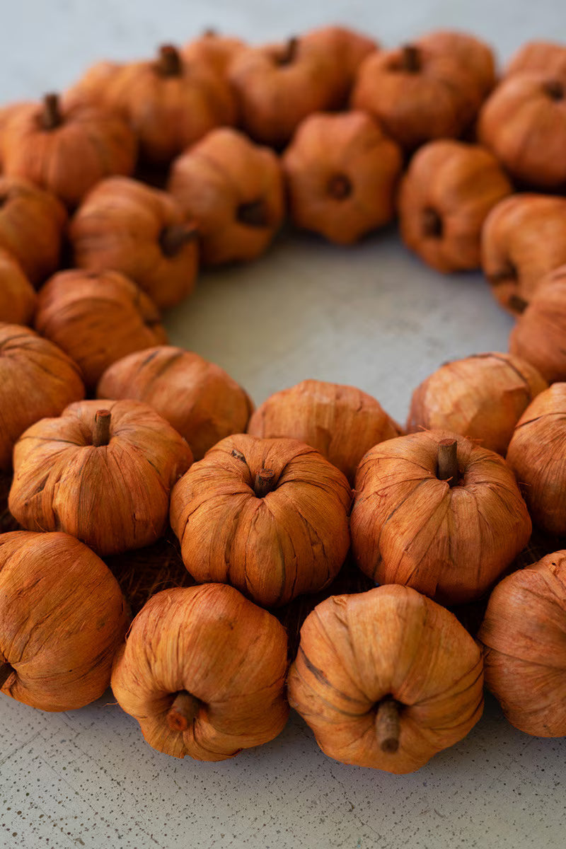 Orange Faux Pumpkin Fall Wreath Set of 2