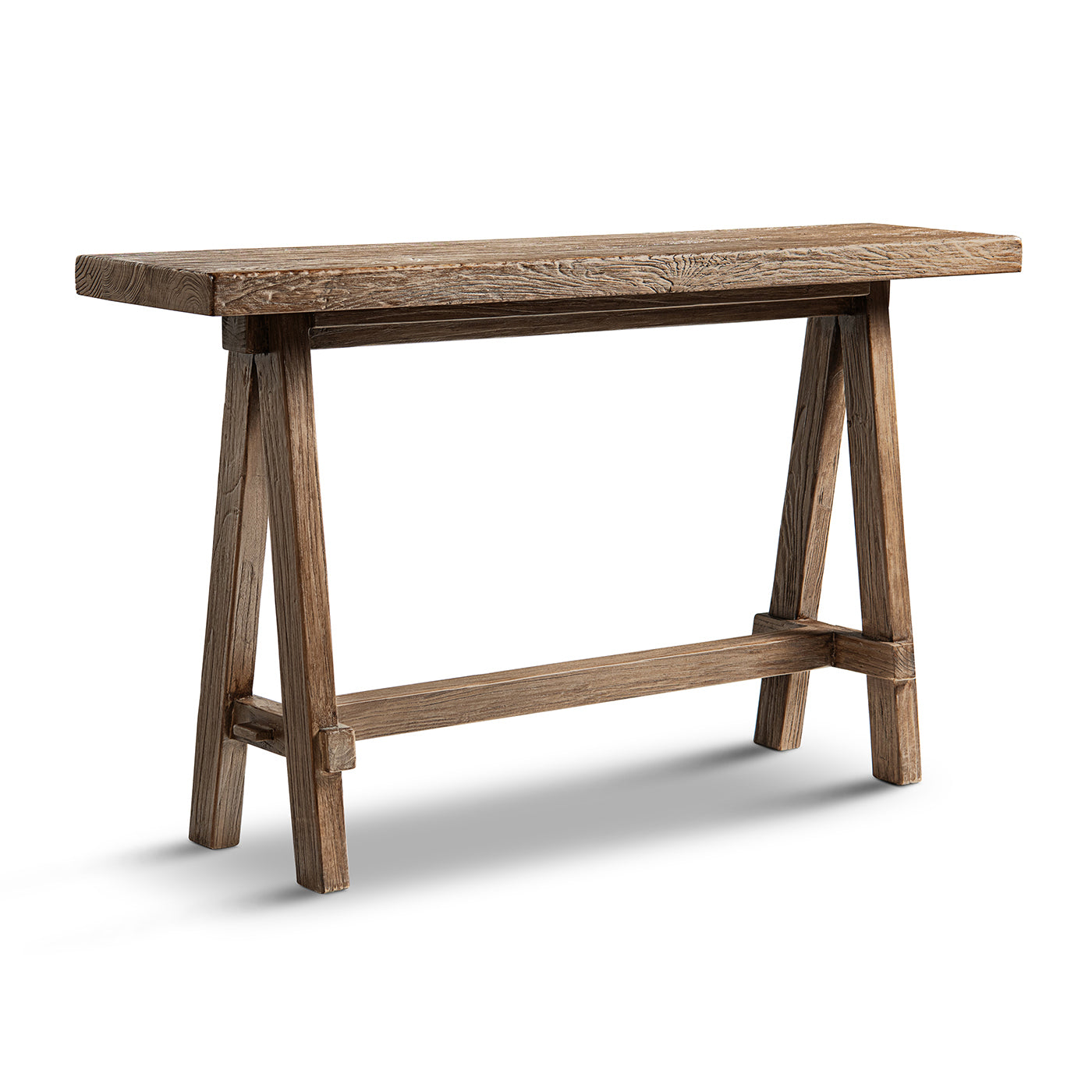 Hawthorne 60'' Solid Reclaimed Elm Trestle Console Table, Heritage Medium-Dark Brown