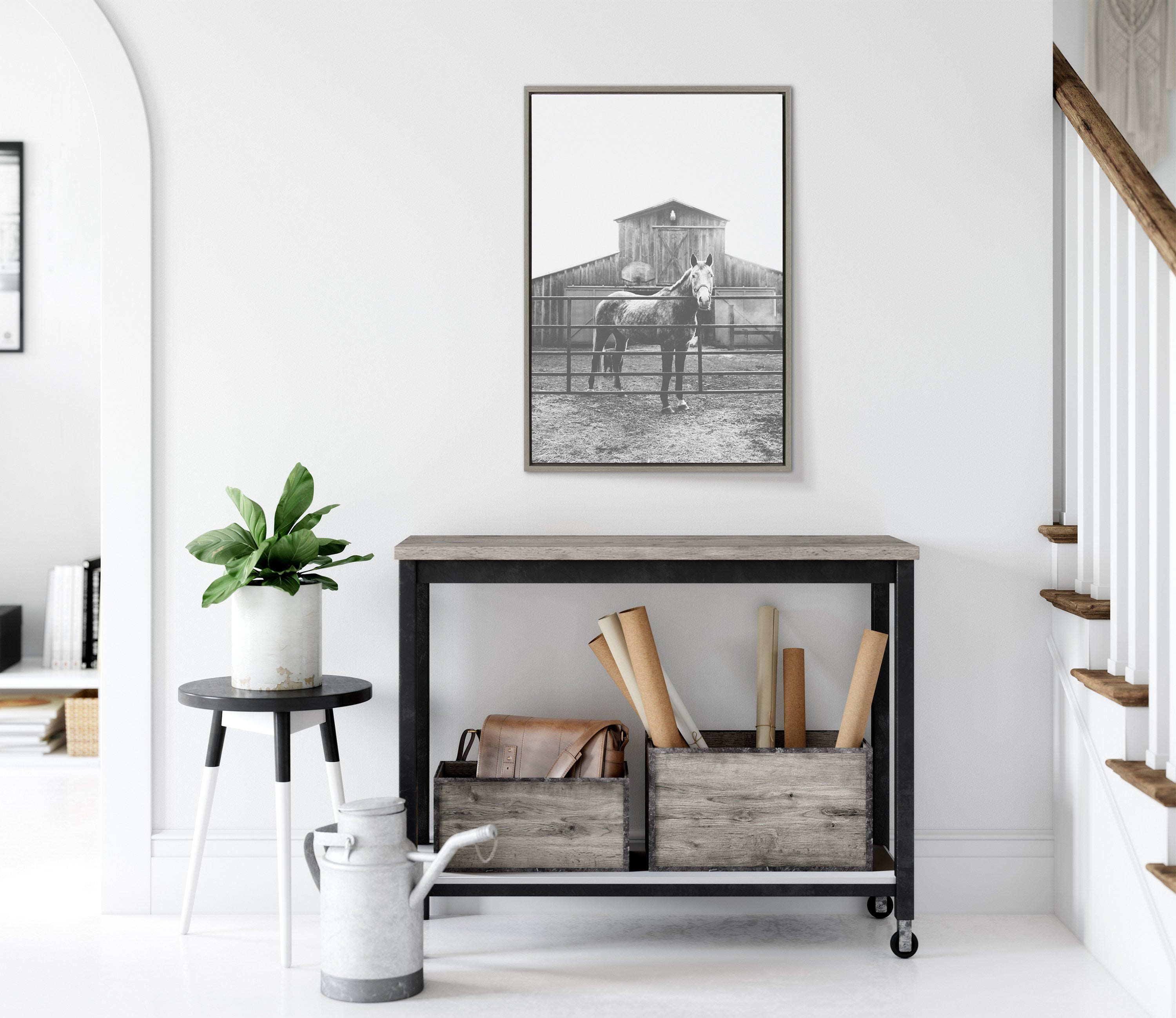 Sylvie Modern Farmhouse Horse Black and White Framed Canvas by Patricia Hasz