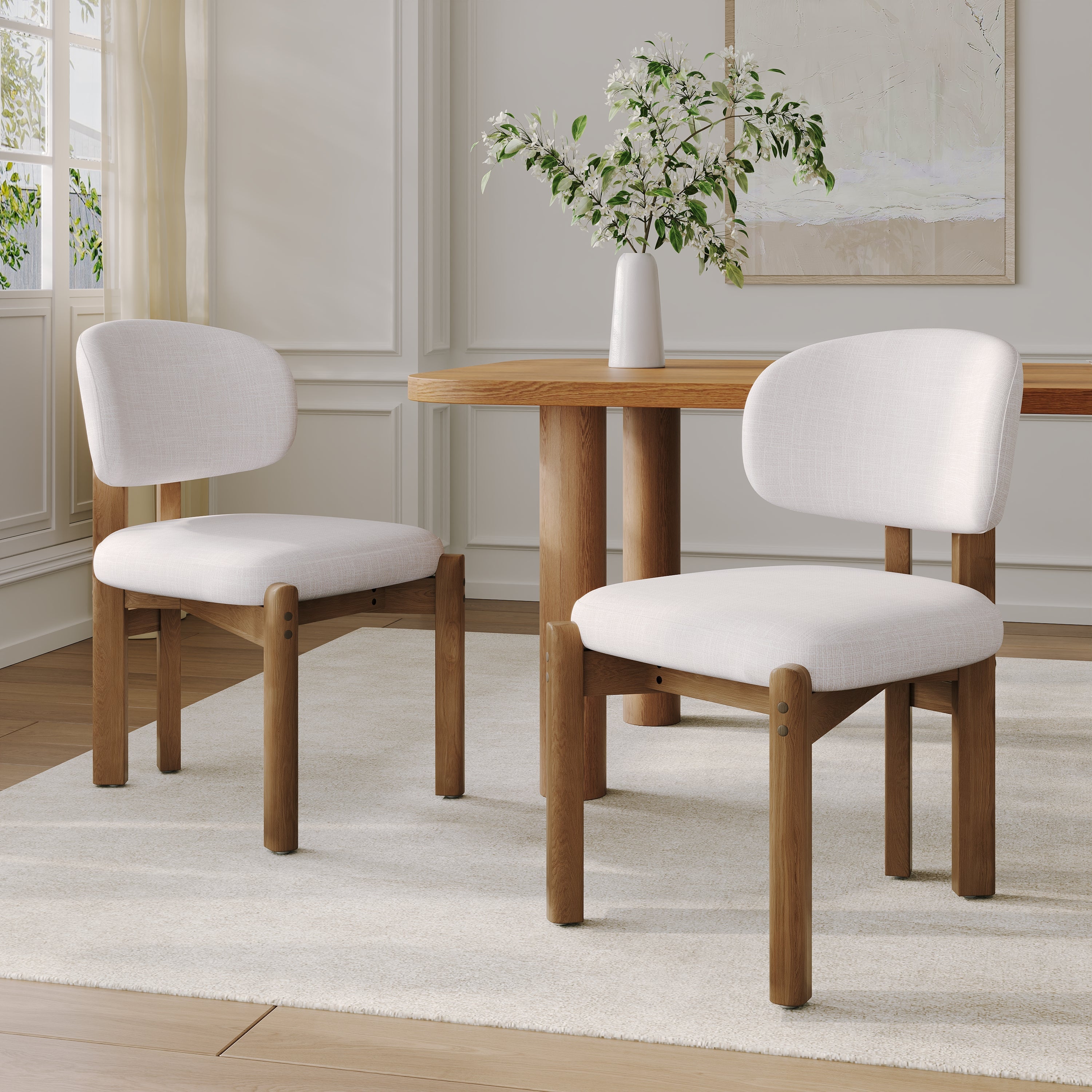 Beige Upholstered Mid-Century Dining Chair