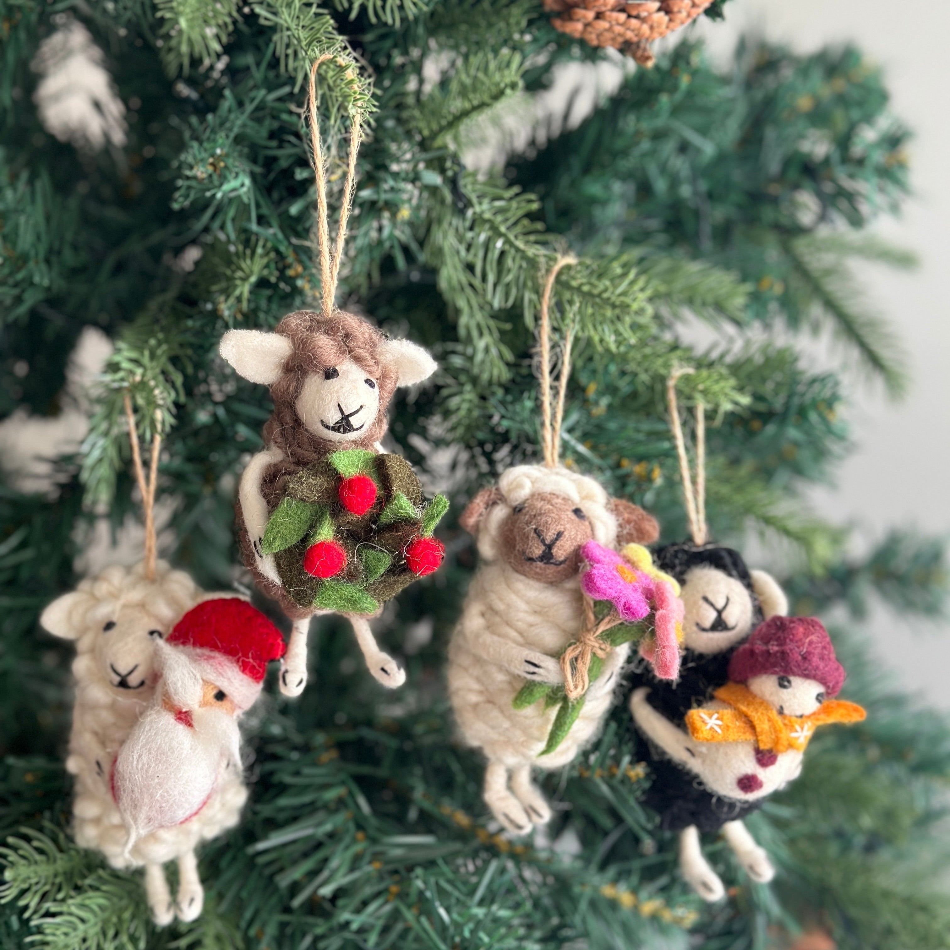Felt Christmas Ornament Set of 4 - Sheep Ornaments