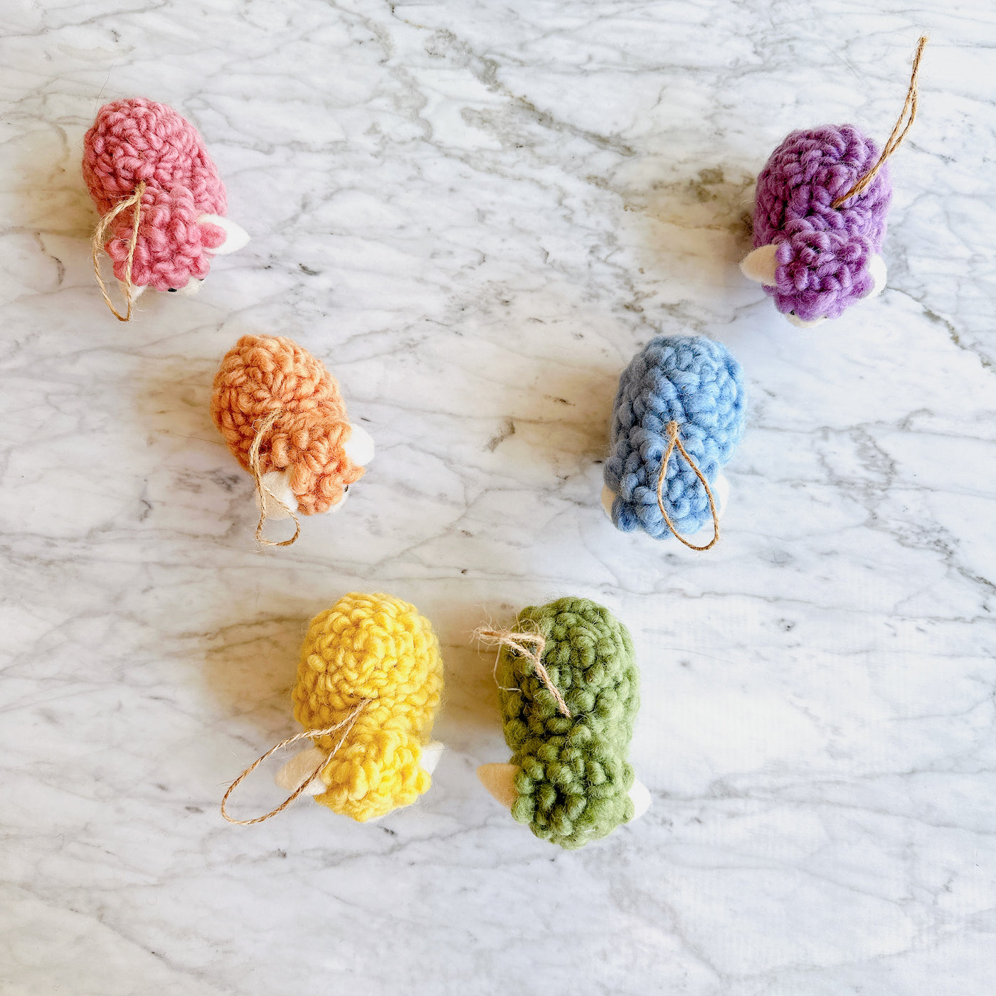 Felt Fluffy Sheep Ornament Set of 6 - Pastel Tone