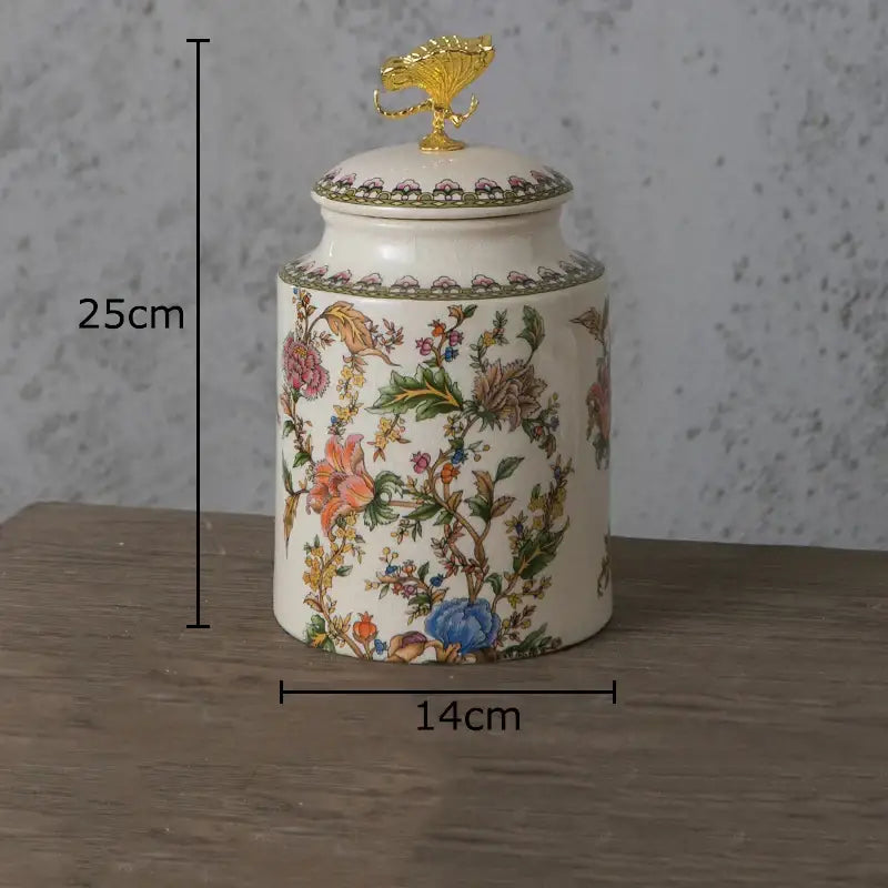 Floral ceramic storage jar with dragonfly lid bedroom jewelry box
