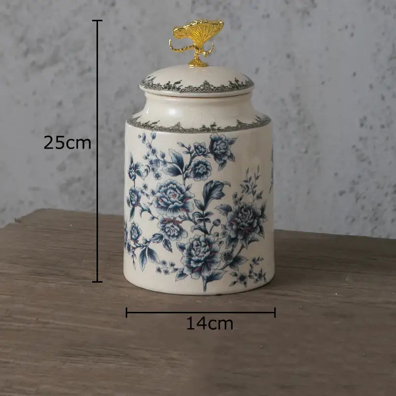 Floral ceramic storage jar with dragonfly lid bedroom jewelry box