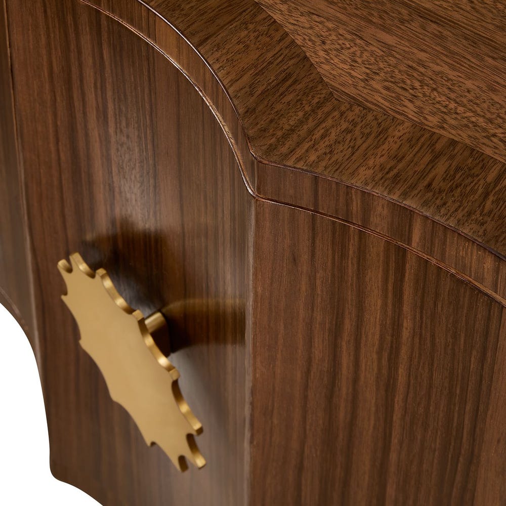 Close-up of fluted wood and brass pull