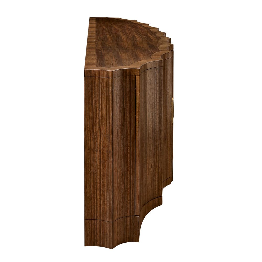 Side profile of curved fluted cabinet