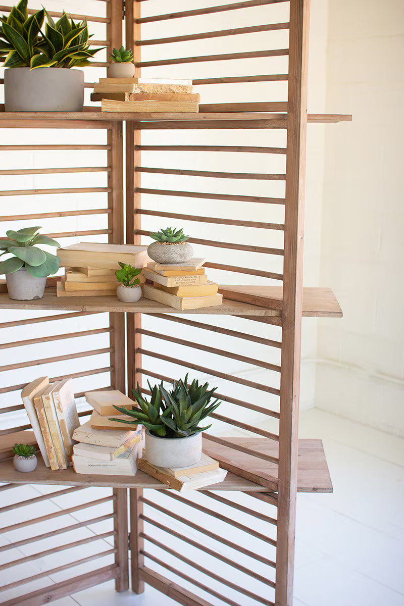 Arden Natural Wood Folding Screen with Display Shelves