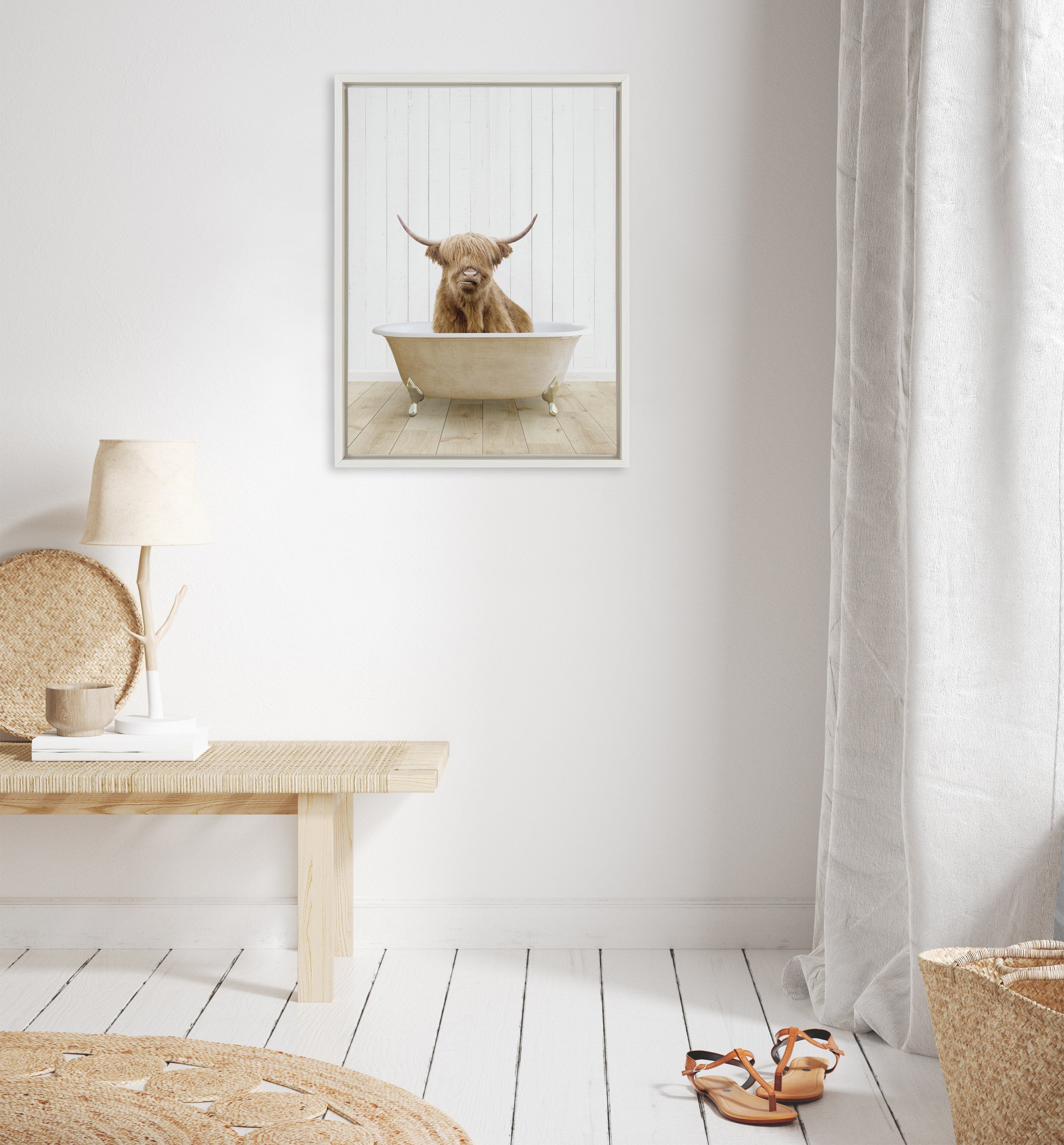 Sylvie Highland Cow Farmhouse Bath Framed Canvas by Amy Peterson Art Studio