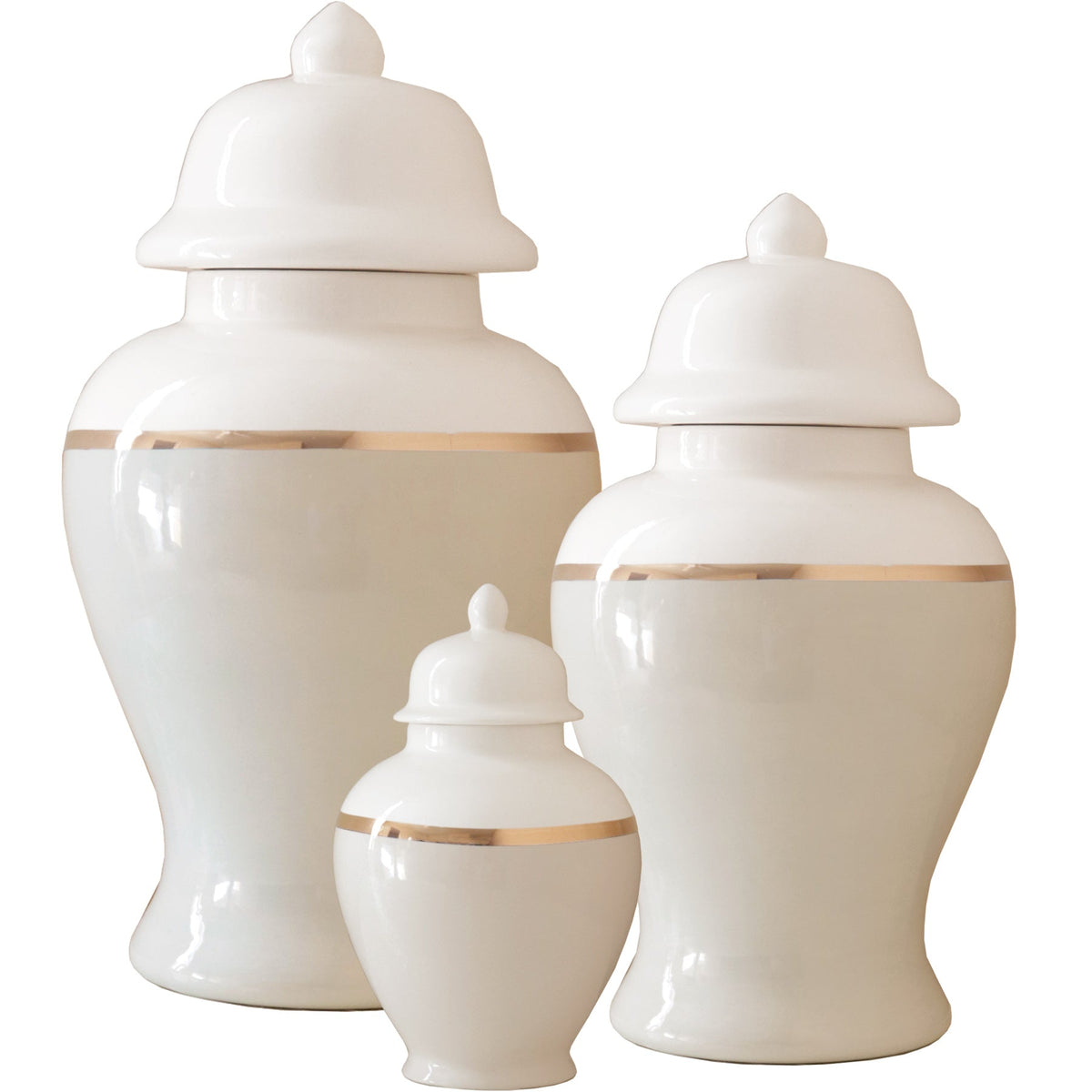 Beige Color Block Ginger Jar with Gold Accent