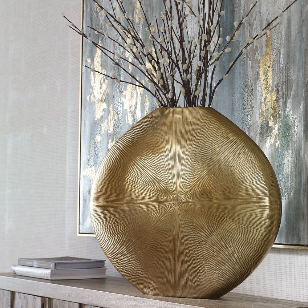 Ribbed Gold Aluminum Accent Vase