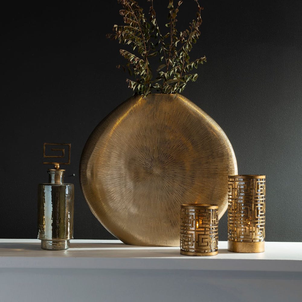 Ribbed Gold Aluminum Accent Vase