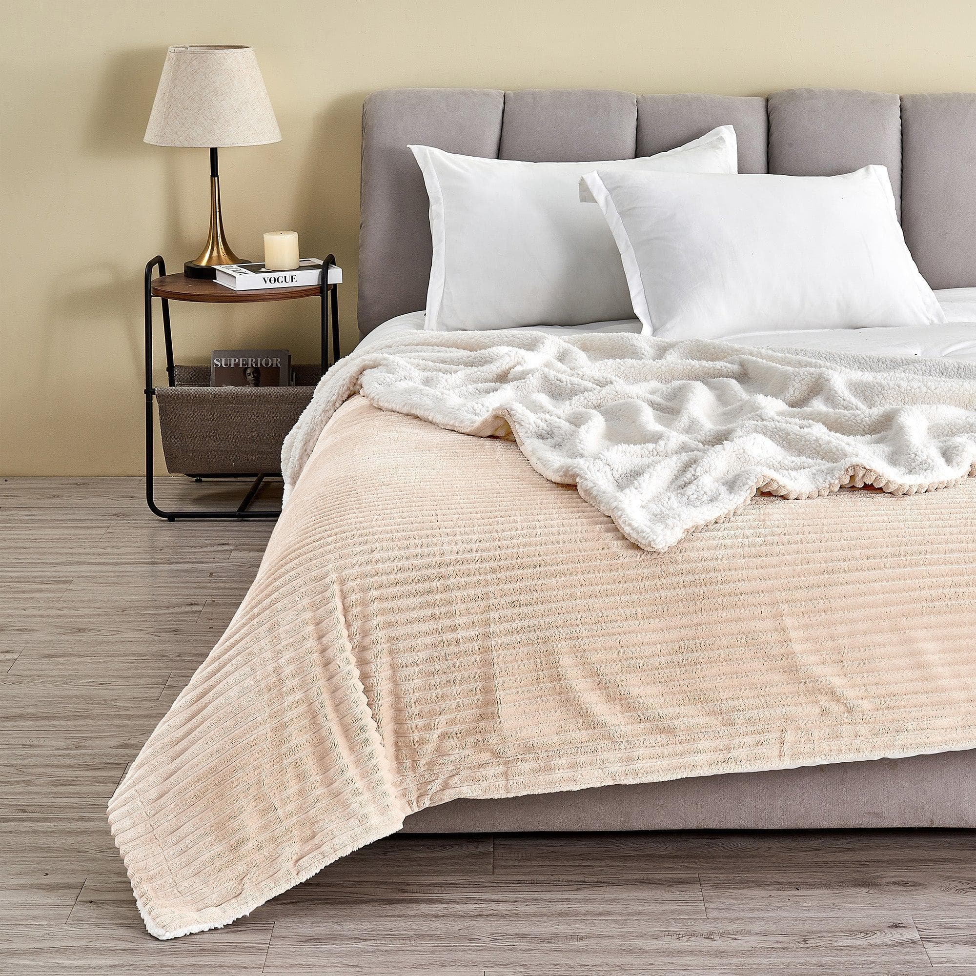 Ribbed Sherpa Throw Blanket - Corduroy Collection