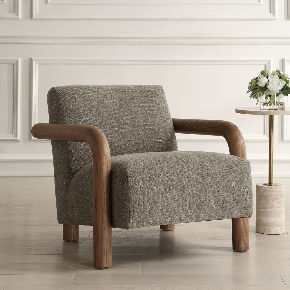 Herb Green Chenille Oak Accent Chair