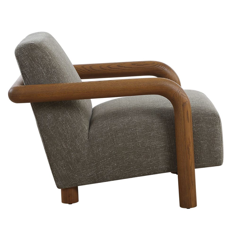 Herb Green Chenille Oak Accent Chair