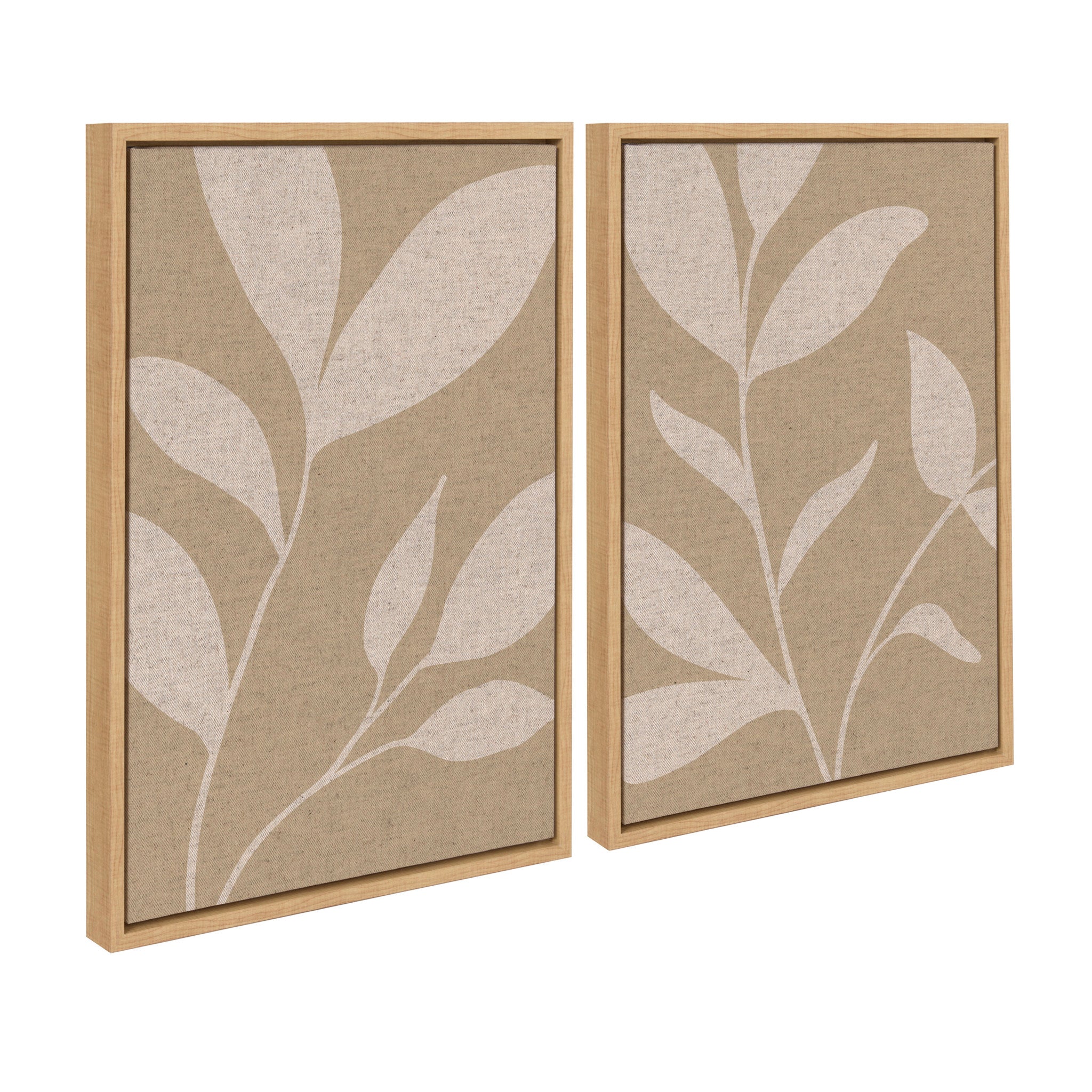 Sylvie Modern Neutral Botanical Abstract Print No 2 and 3 Neutral Linen Framed Canvas Art Set by The Creative Bunch Studio