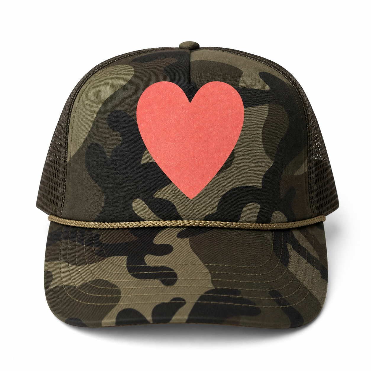 Artsy Heart - Camo Trucker w/ Grapefruit Glitter