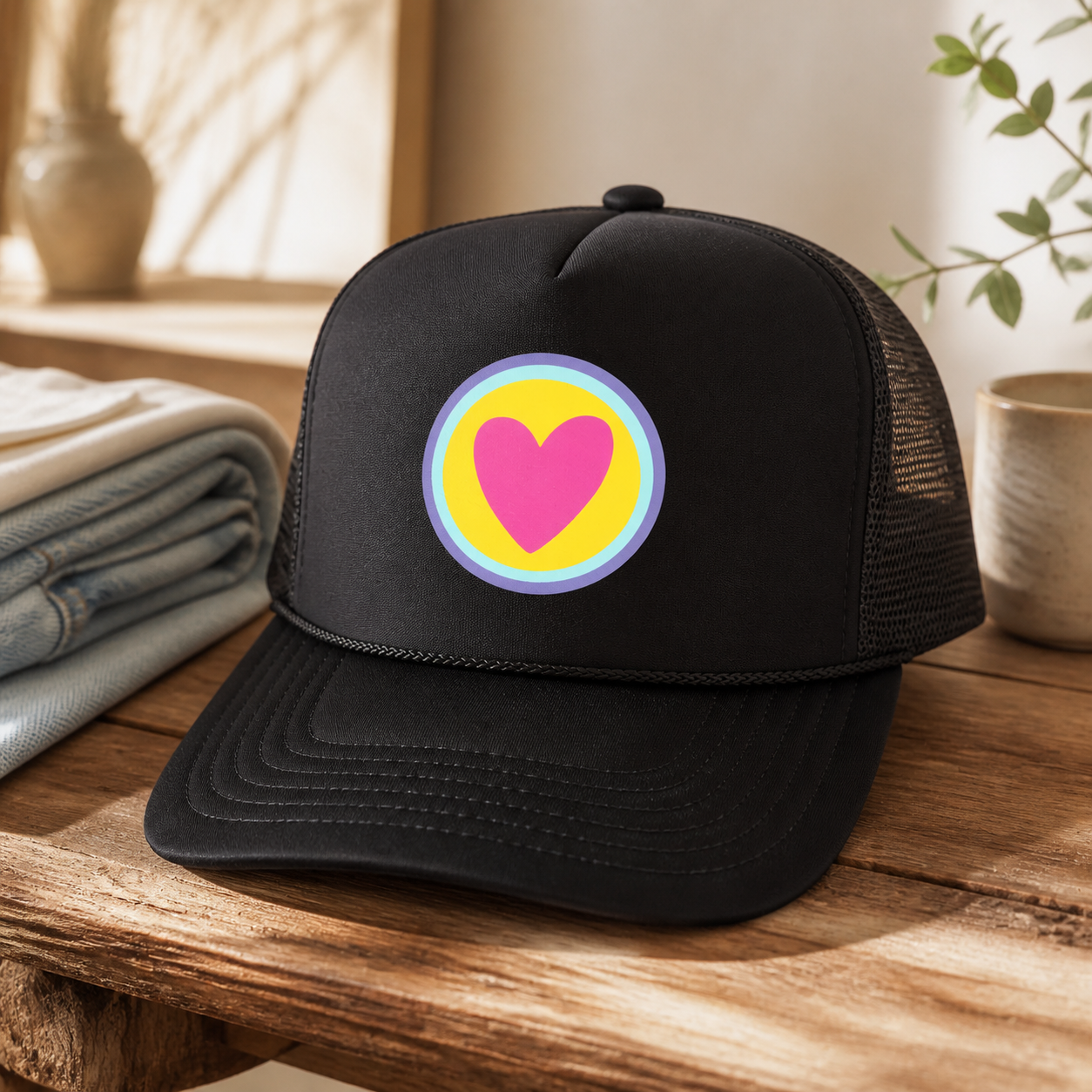 Multi Color Heart - Black Trucker