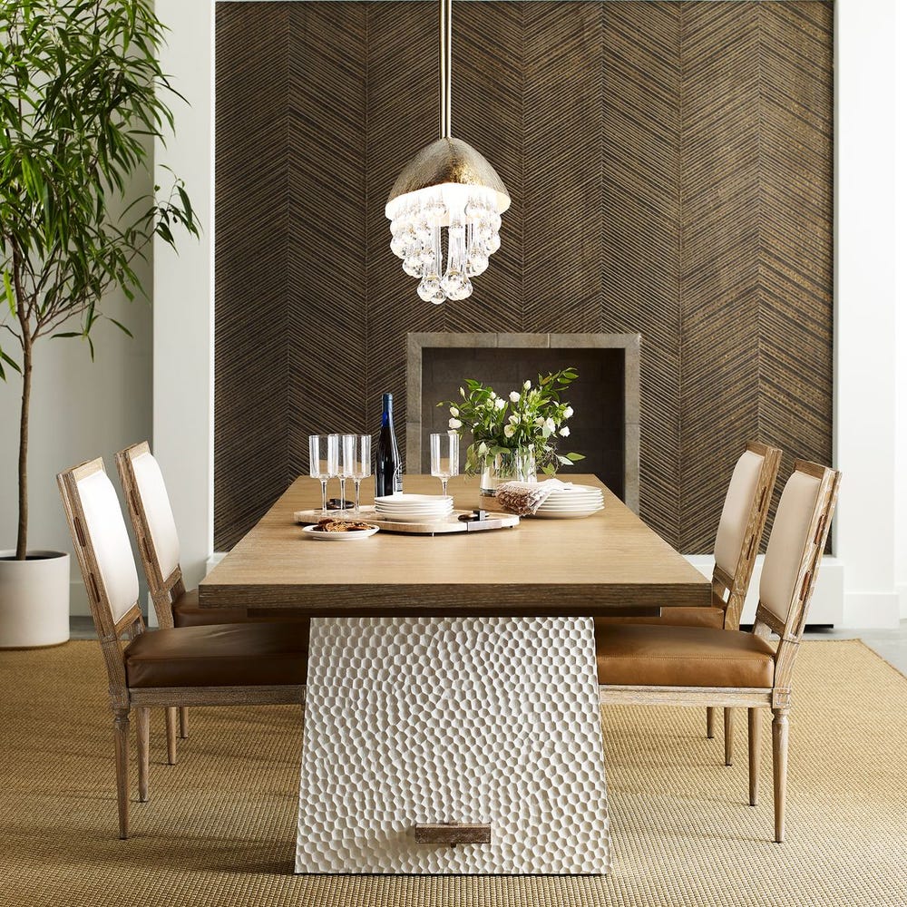 Saint-Rémy Cerused Oak Trestle Extension Dining Table