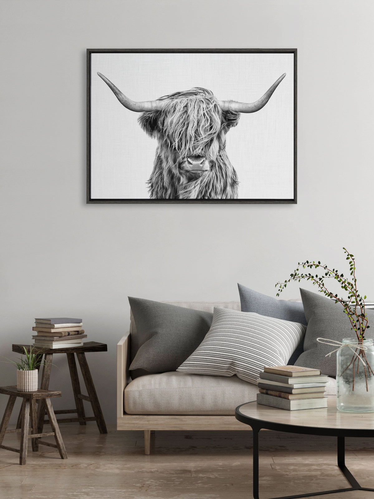 Sylvie Highland Cow 2 Framed Canvas by Simon Te of Tai Prints