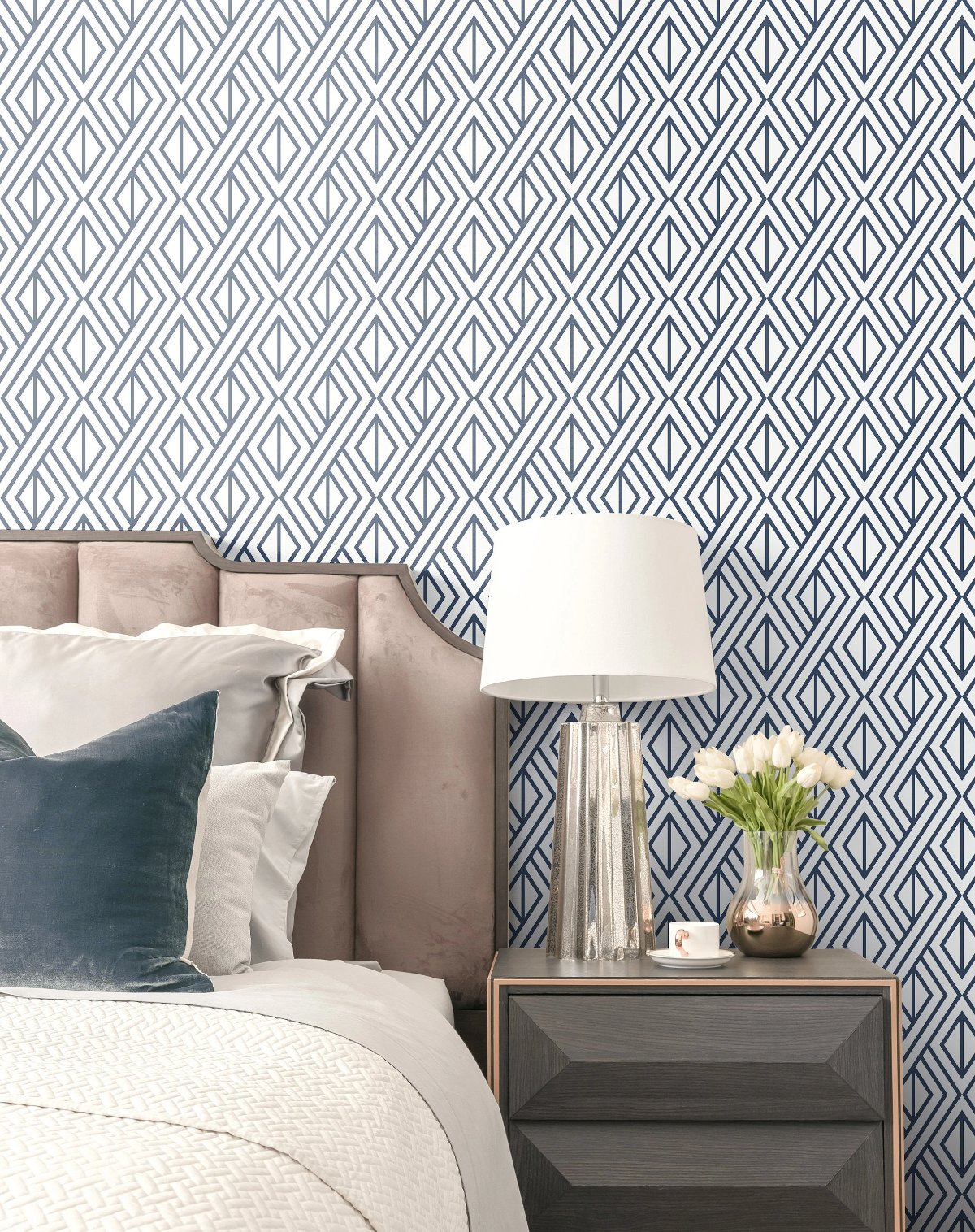Navy Diamond Geometric Peel and Stick Removable Wallpaper