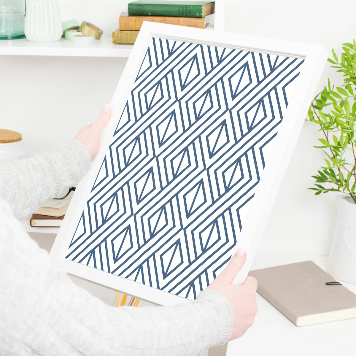 Navy Diamond Geometric Peel and Stick Removable Wallpaper