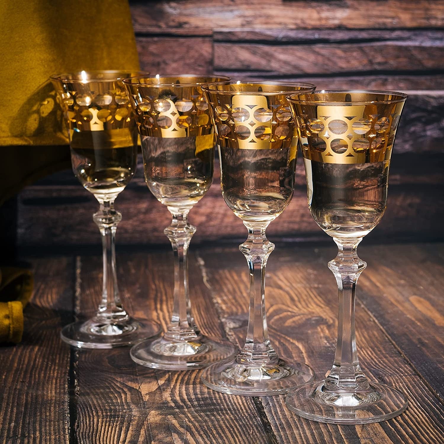 Crystal Gold Italian Design Red Wine Glasses Double Row Gold Set Of 4 Wine Glasses