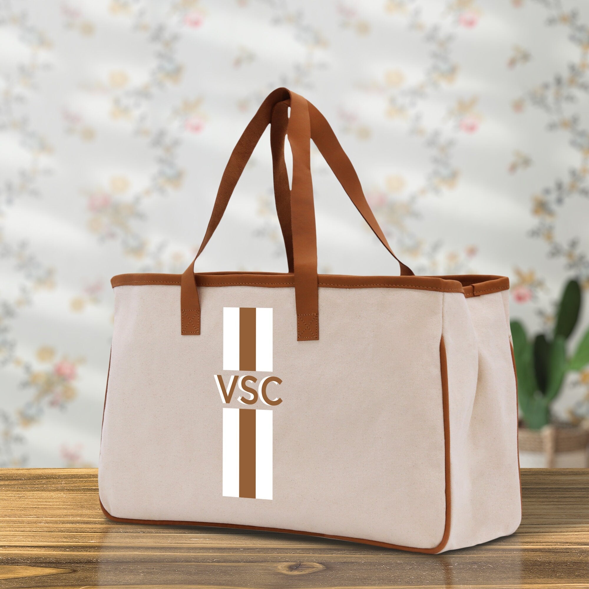 Personalized Monogrammed Canvas Tote Bag Striped Initials Custom Name Beach Bag Bridal Party Gifts Bride Gift Holiday Gift Bag