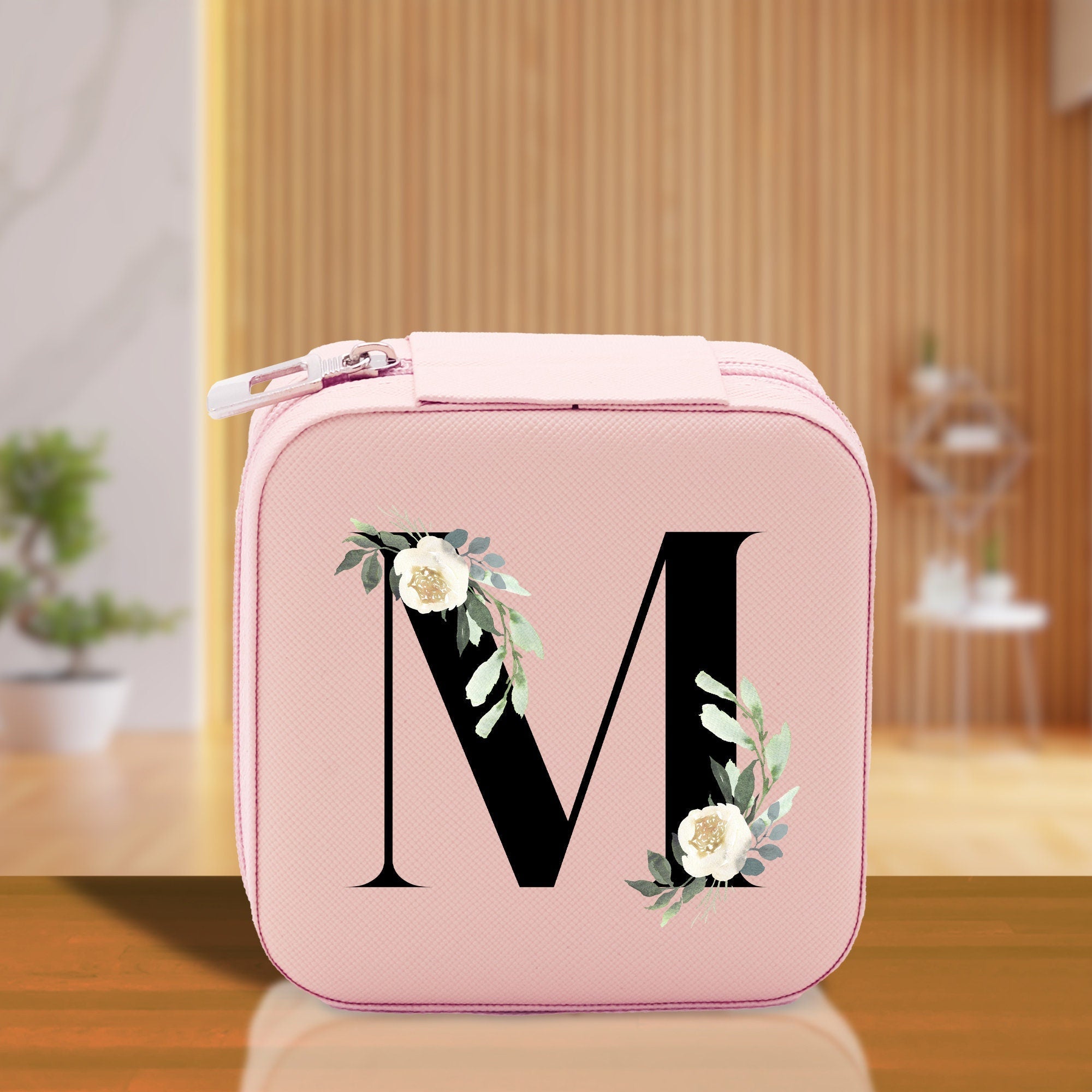 Floral Monogram Cotton Canvas Tote Bag Personalized Bridesmaid Gift Bag Wedding Birthday Gift Custom Name Tote Maid of Honor Wedding Gift
