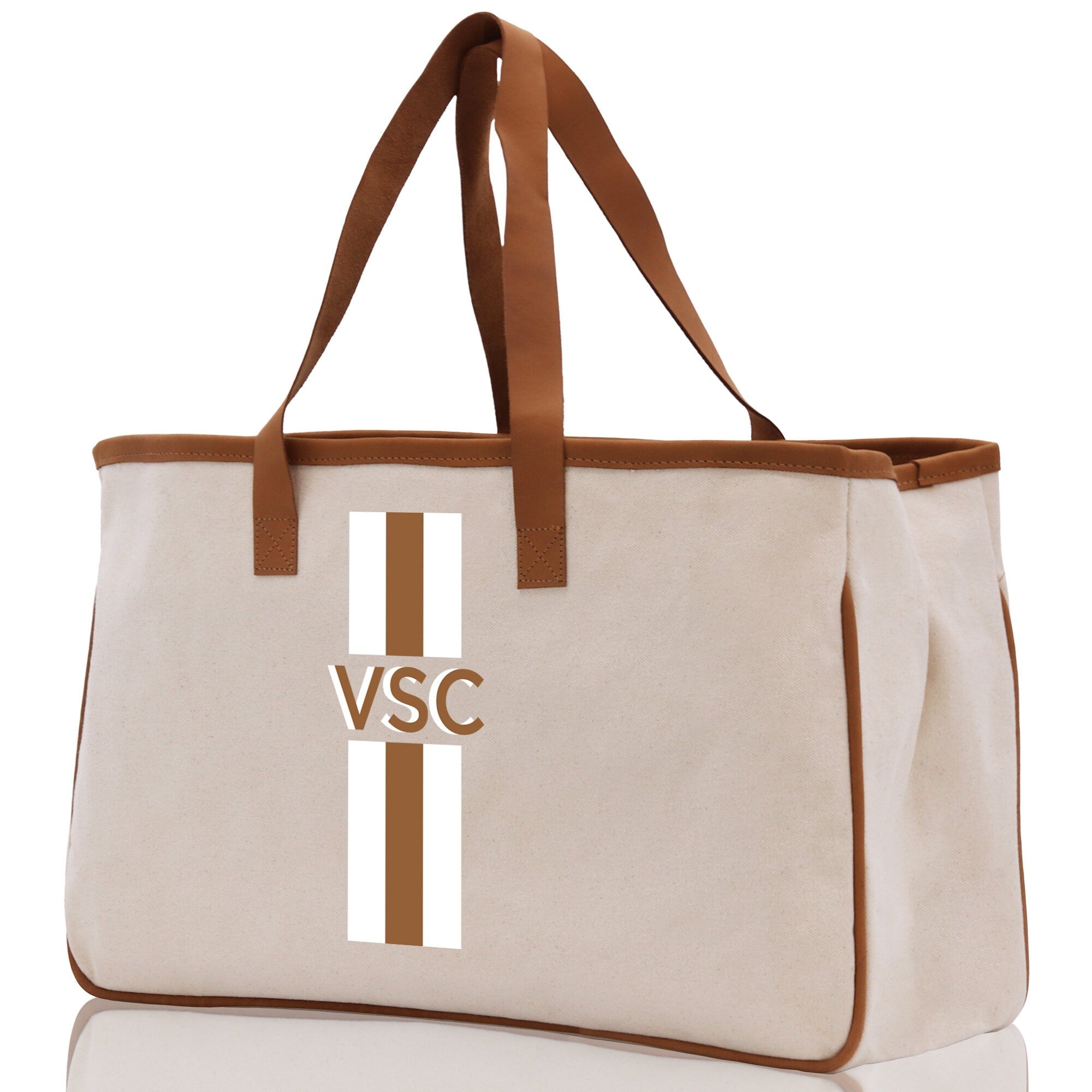 Personalized Monogrammed Canvas Tote Bag Striped Initials Custom Name Beach Bag Bridal Party Gifts Bride Gift Holiday Gift Bag