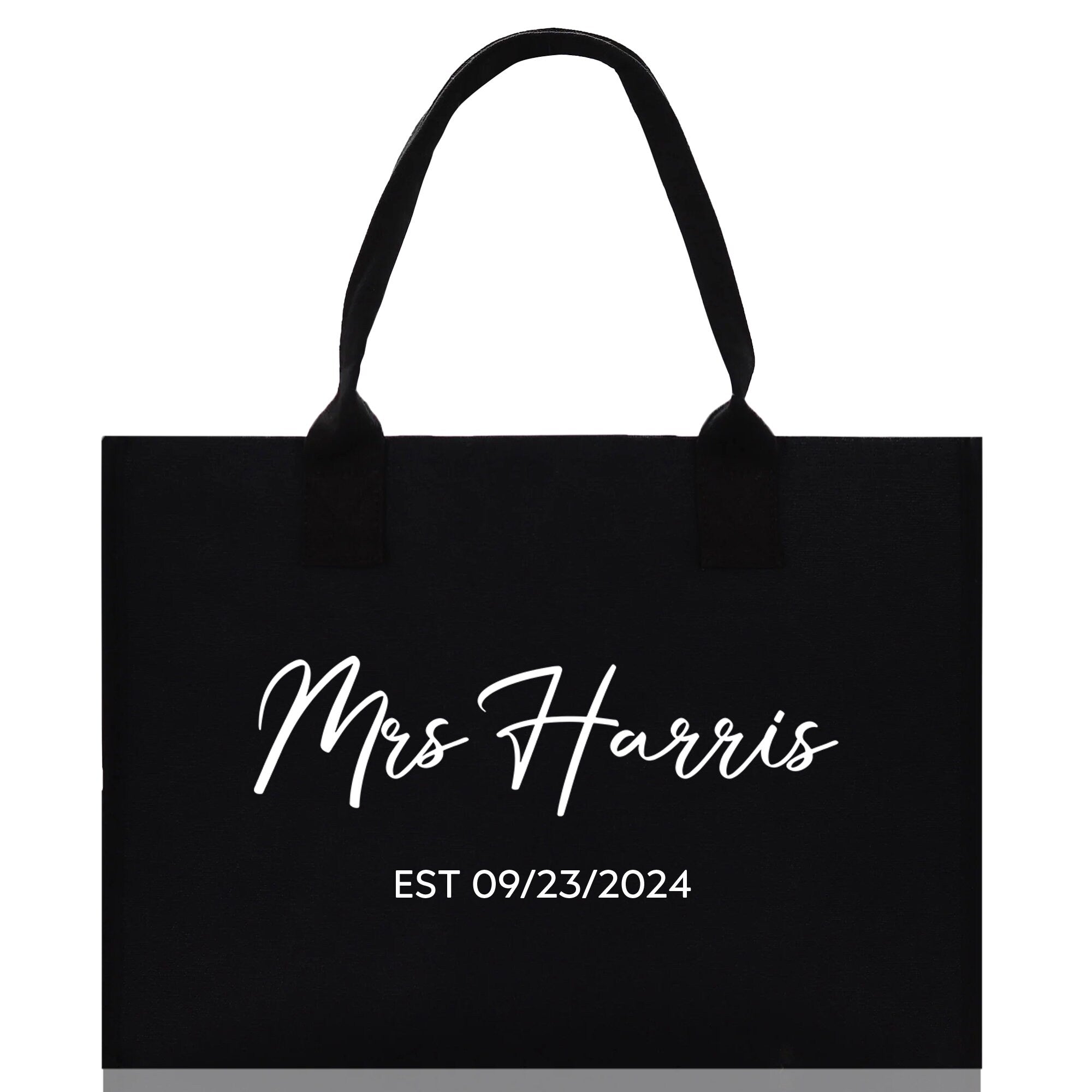 Mrs. Last Name Est Year Tote Bag Personalized Date Wedding Tote Bridal Shower Gift Honeymoon Gift Customized Wedding Gift Bridesmaid Gift