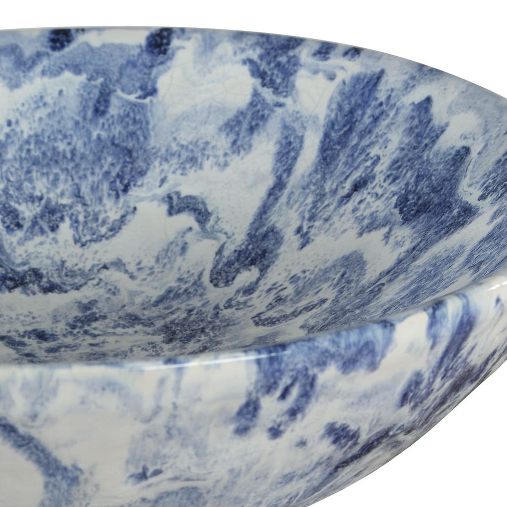 Indigo Tides Marbled Ceramic Pedestal Bowl