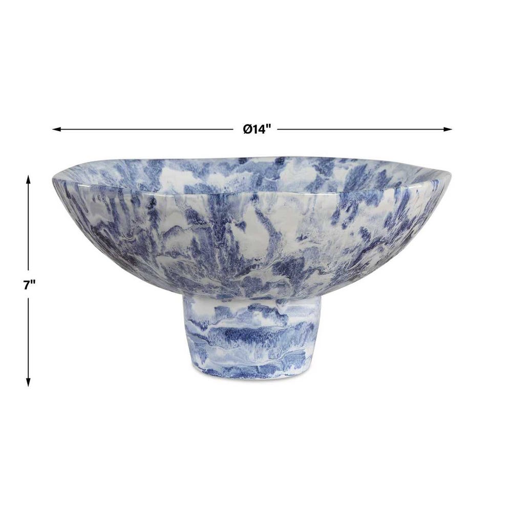 Indigo Tides Marbled Ceramic Pedestal Bowl