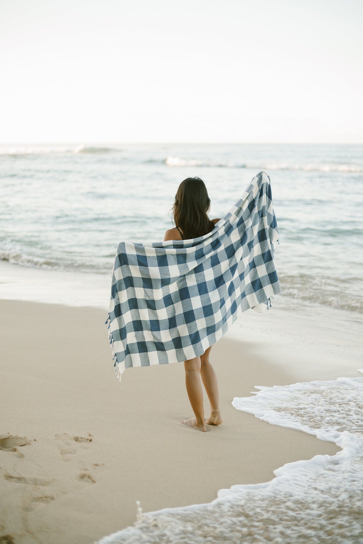 Ivory Navy Gingham  Towel