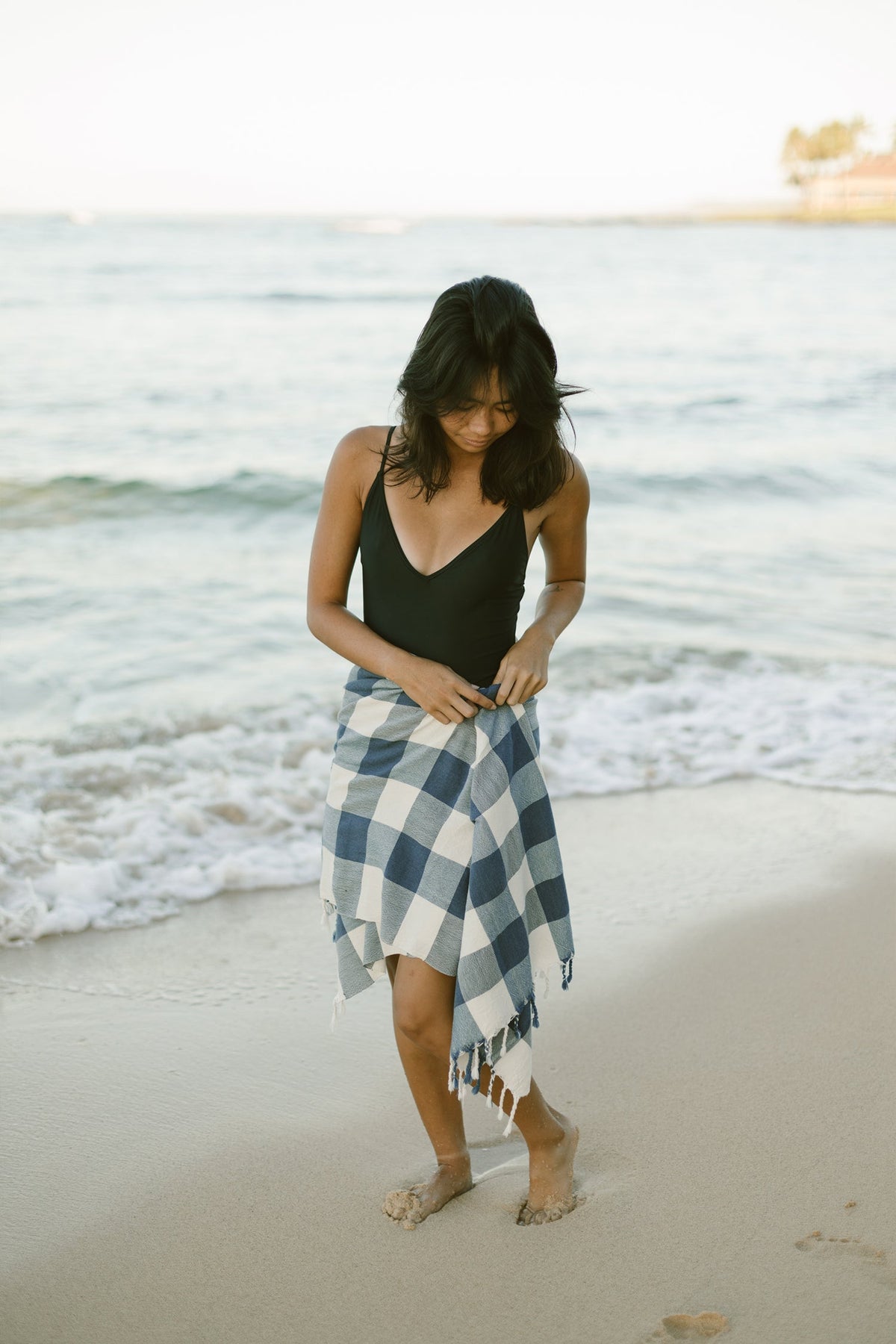 Ivory Navy Gingham  Towel