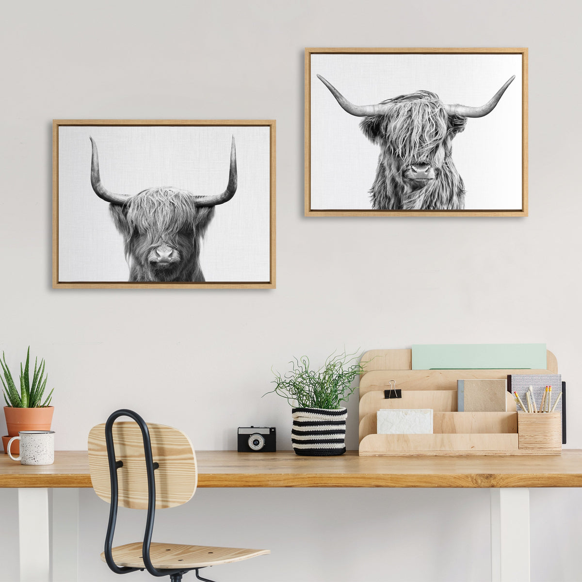 Sylvie Highland and Highland Cow 2 Framed Canvas by Simon Te of Tai Prints