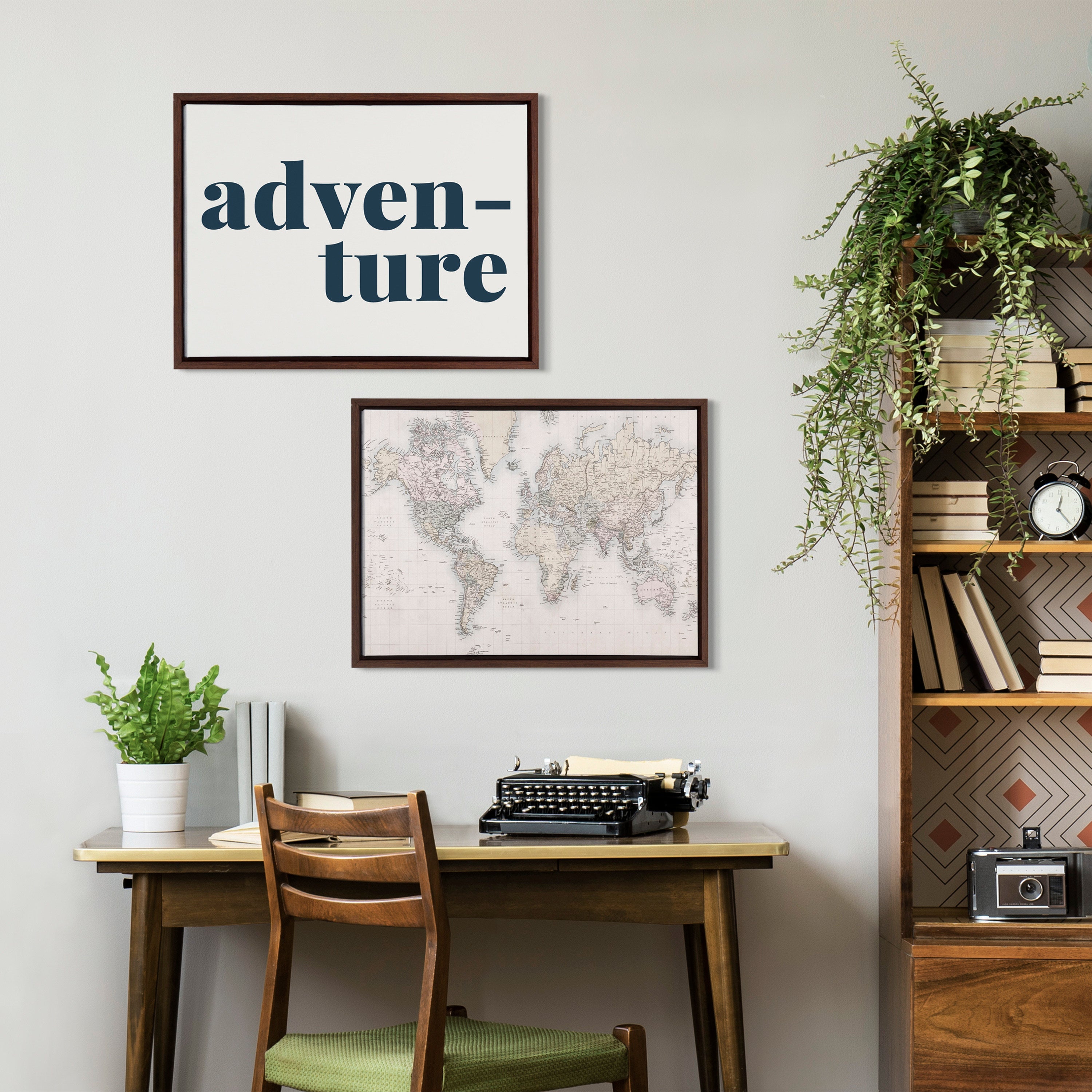 Sylvie Vintage World Map Framed Canvas by The Creative Bunch Studio
