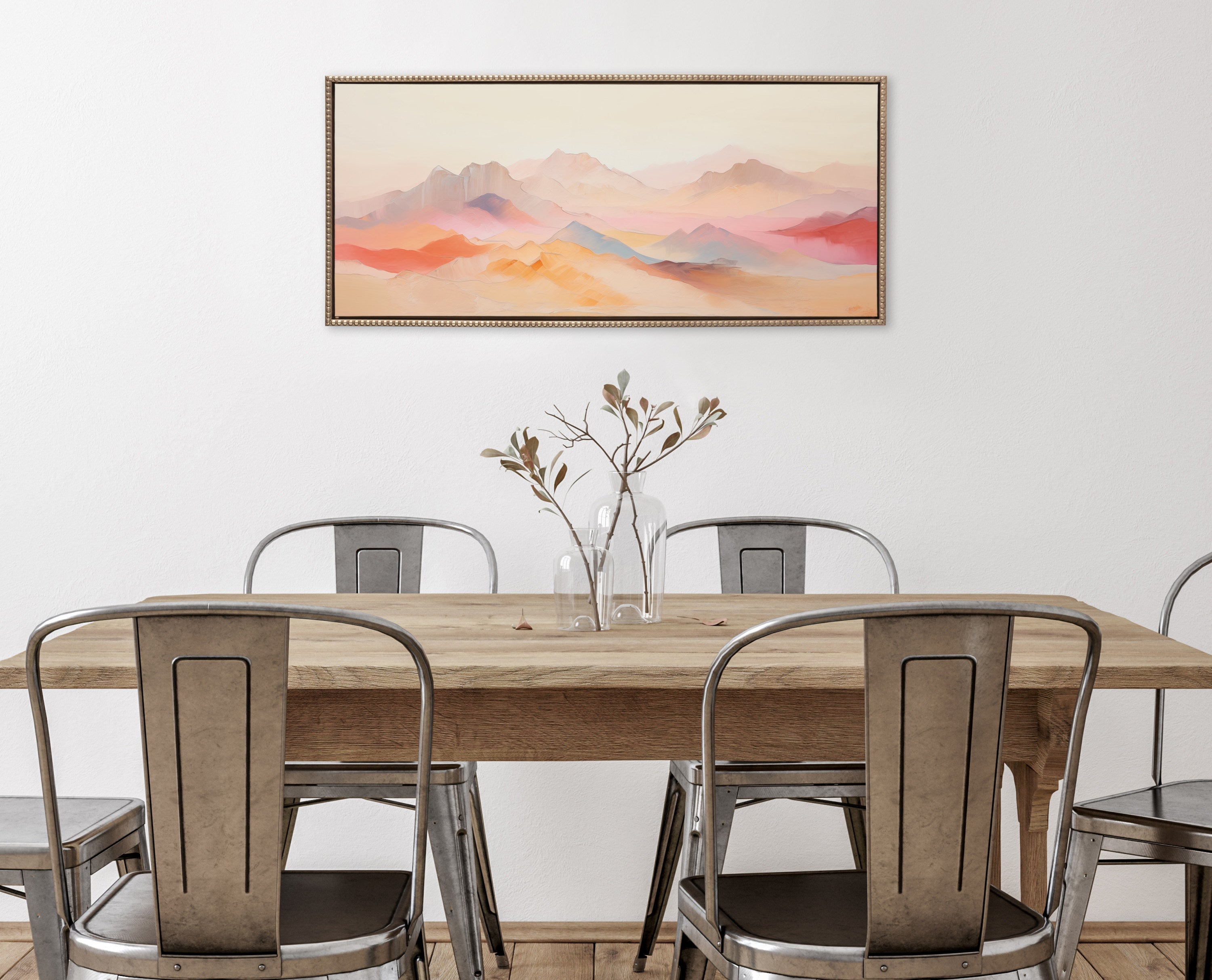 Sylvie Beaded Soft Pastel Mountain Abstract Framed Canvas by The Creative Bunch Studio