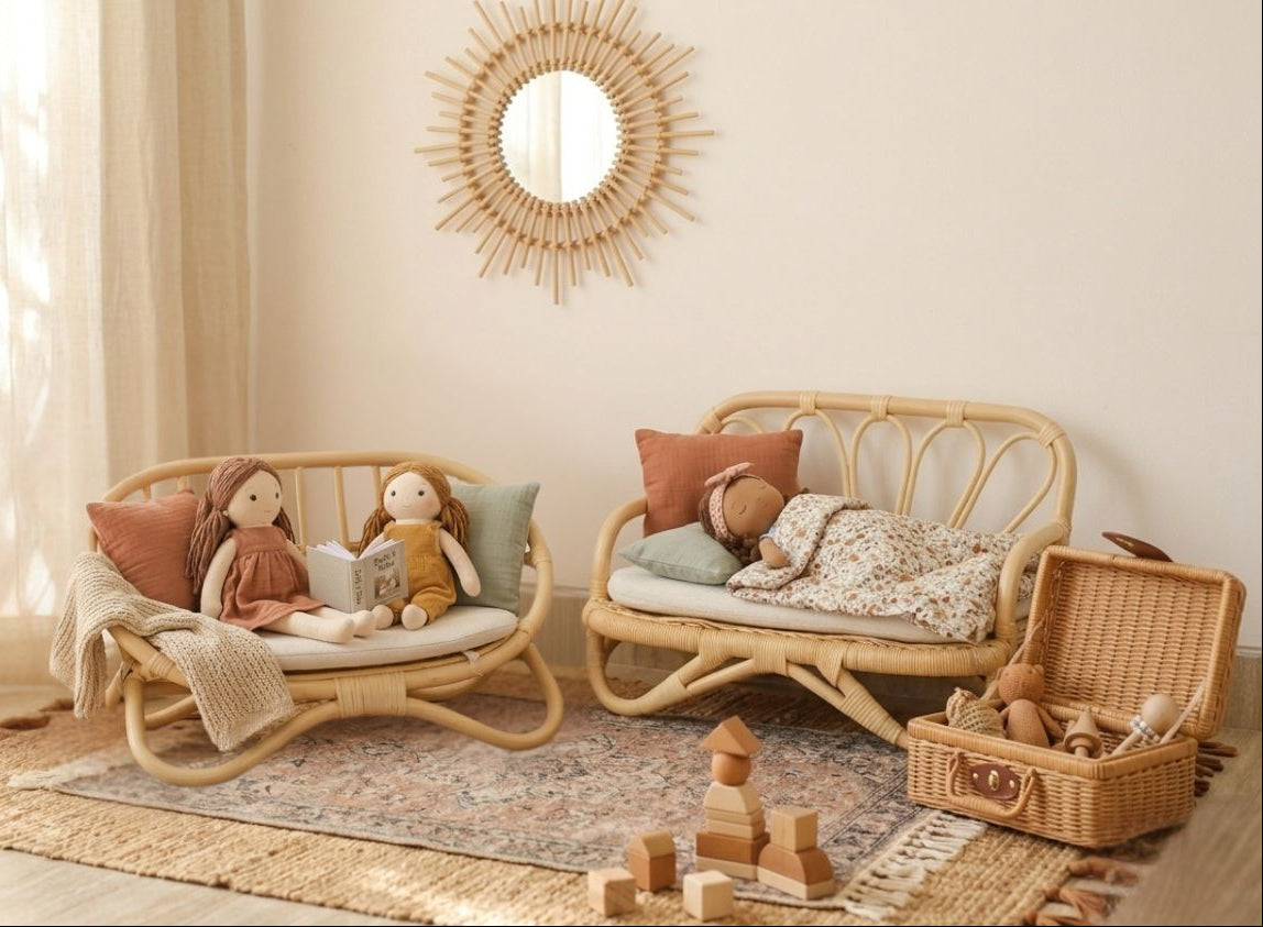 The "Petite Reverie" Miniature Rattan Doll Couch