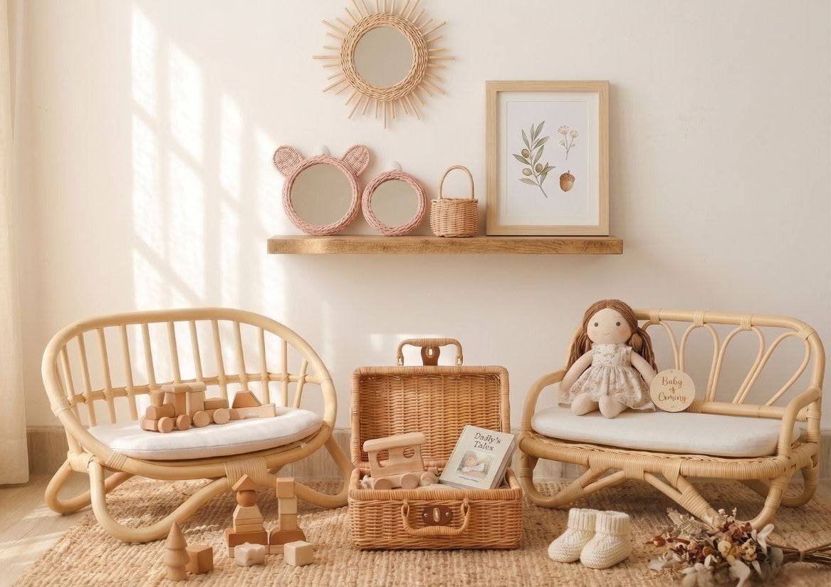 The "Petite Reverie" Miniature Rattan Doll Couch