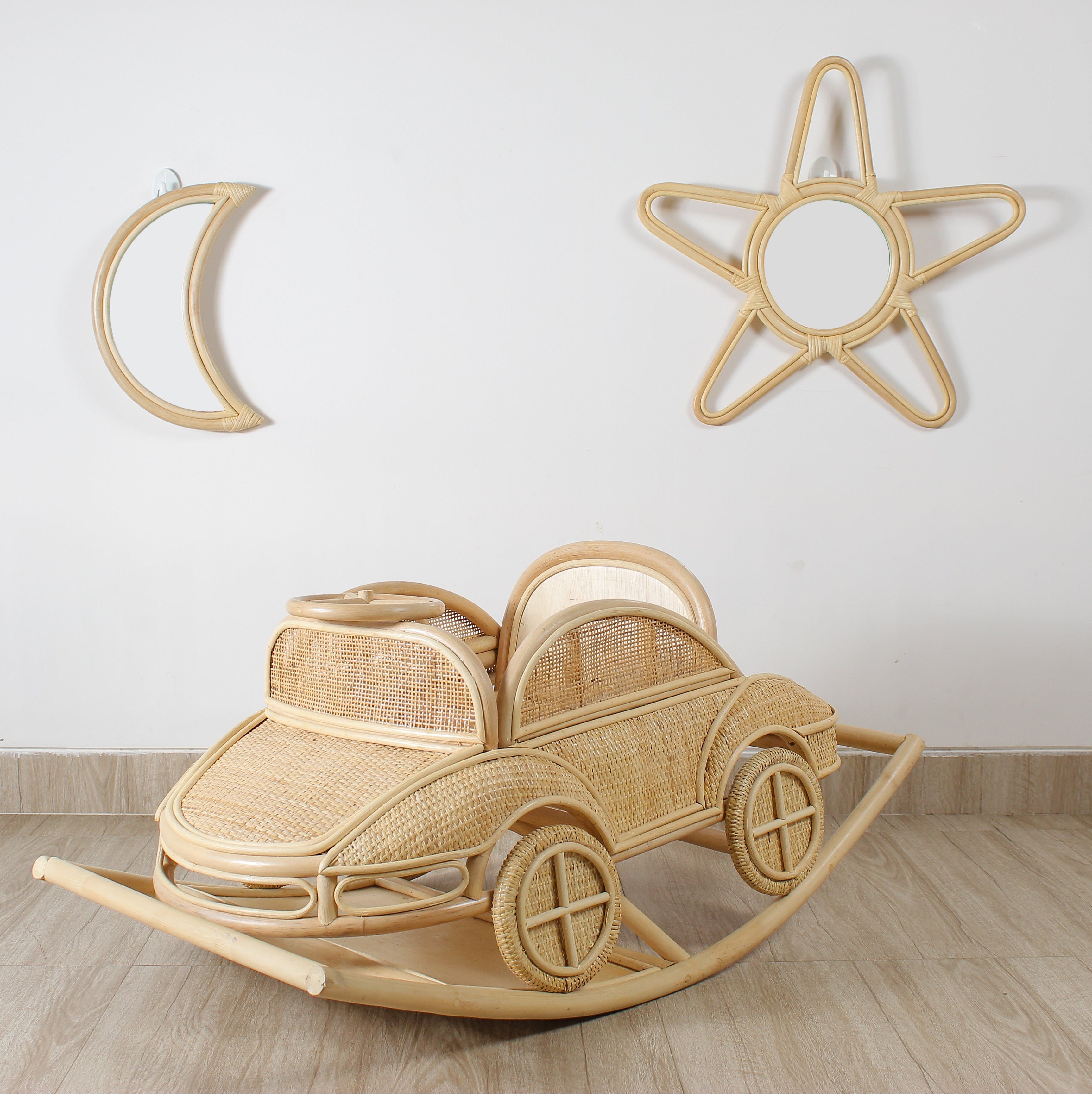 Vintage Inspired Rattan Rocking Car for Toddlers