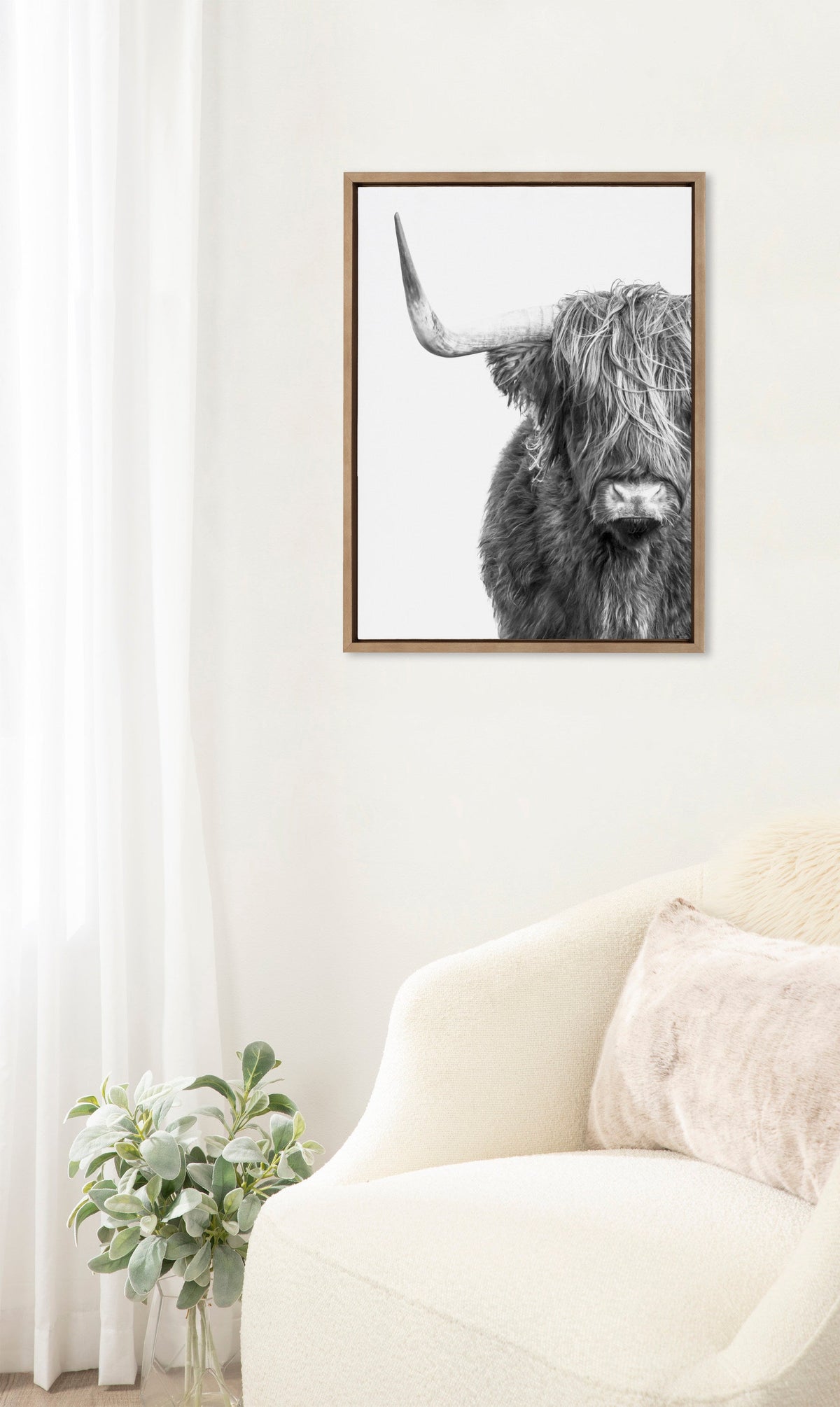 Sylvie B&W Highland Cow No. 1 Framed Canvas by Amy Peterson Art Studio