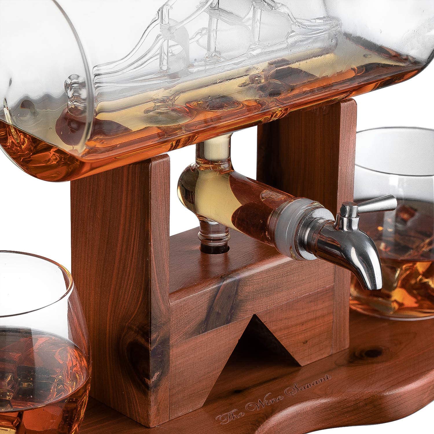 Whiskey Decanter Ship Set Premium Barware Gift Elegant Drinkware Collection