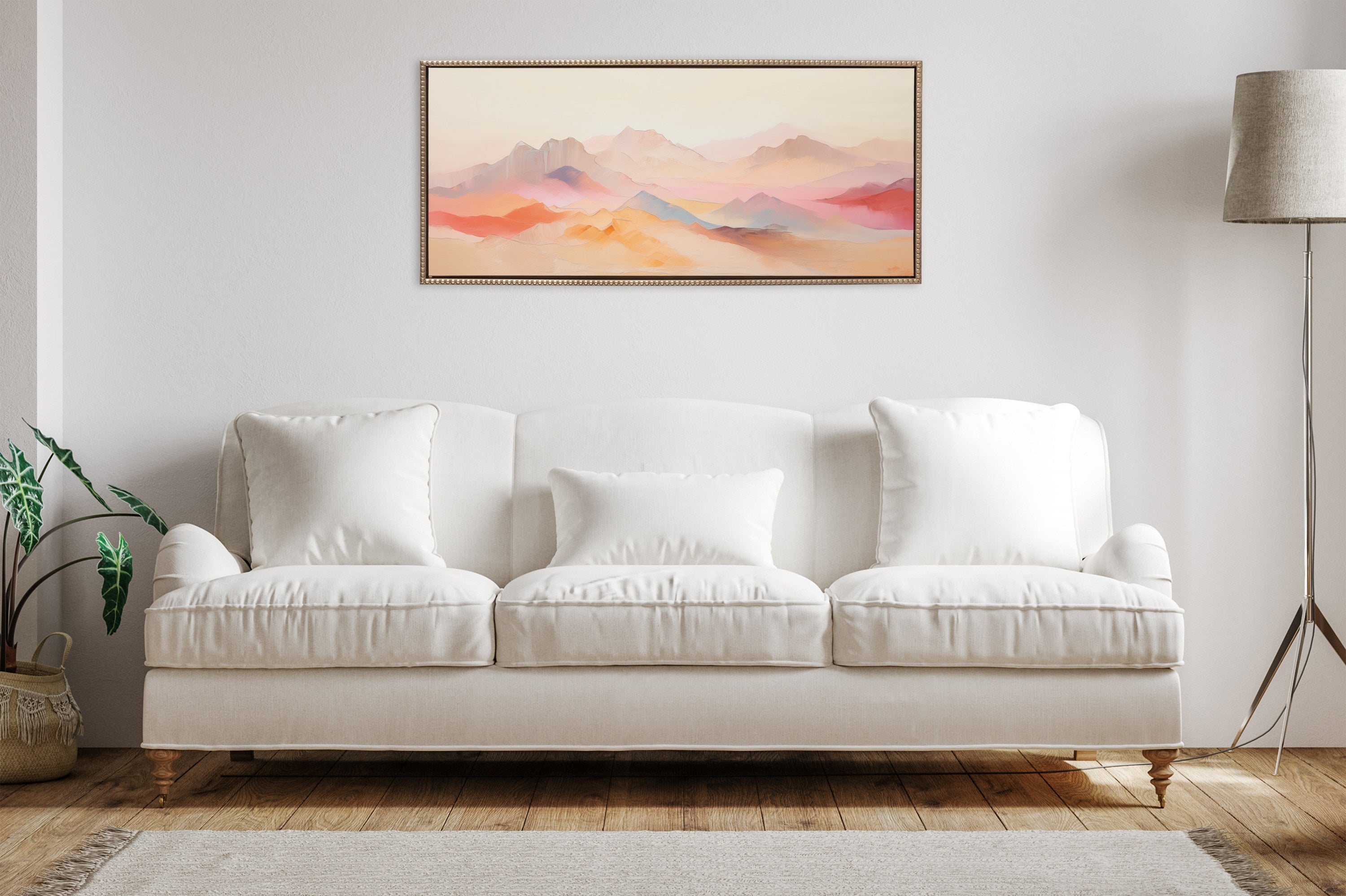 Sylvie Beaded Soft Pastel Mountain Abstract Framed Canvas by The Creative Bunch Studio