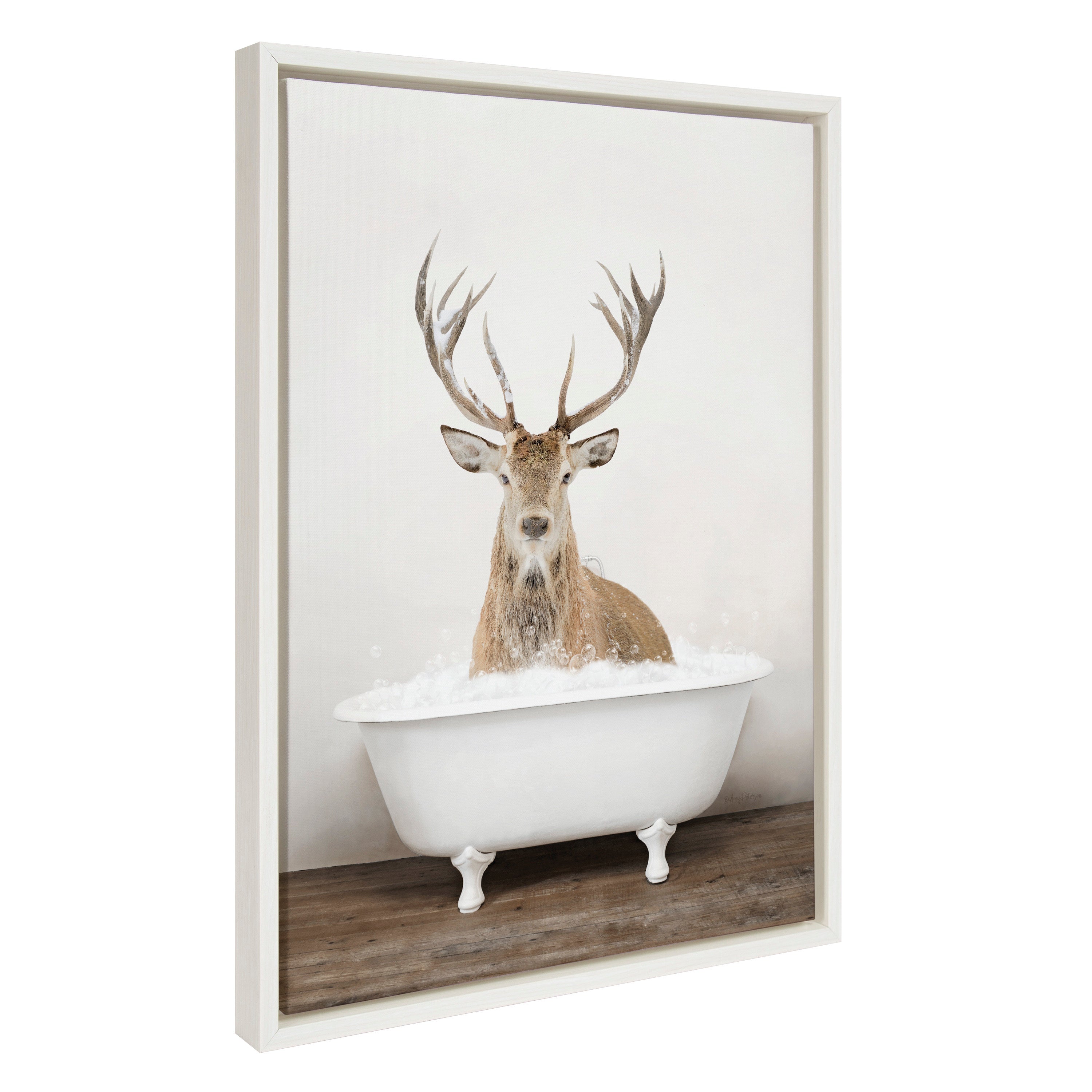 Sylvie Male Deer in Rustic Bath Framed Canvas by Amy Peterson Art Studio