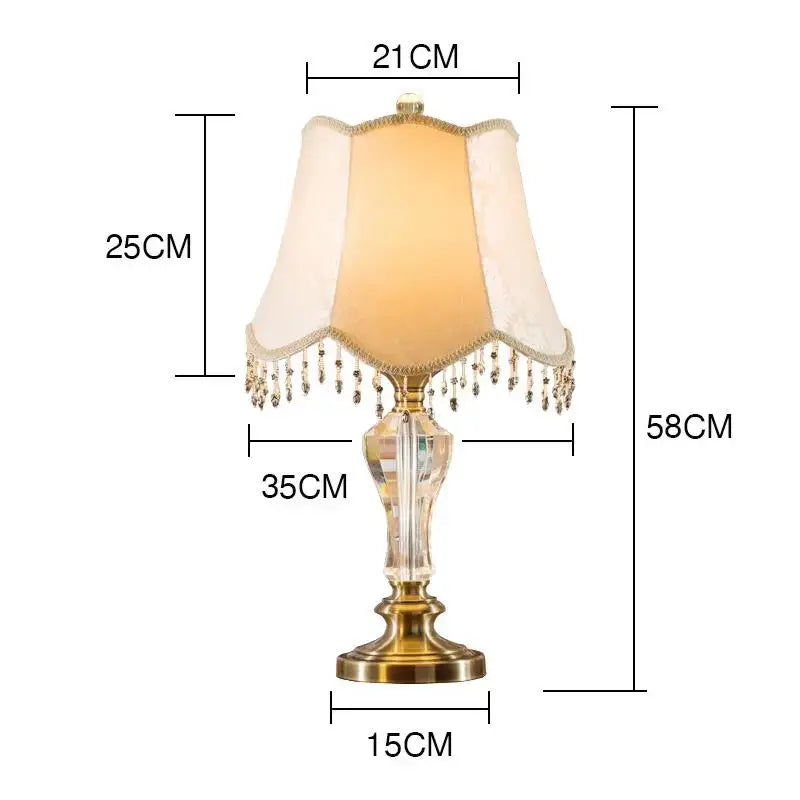 Luxury crystal table lamp with fabric lampshade bedroom light