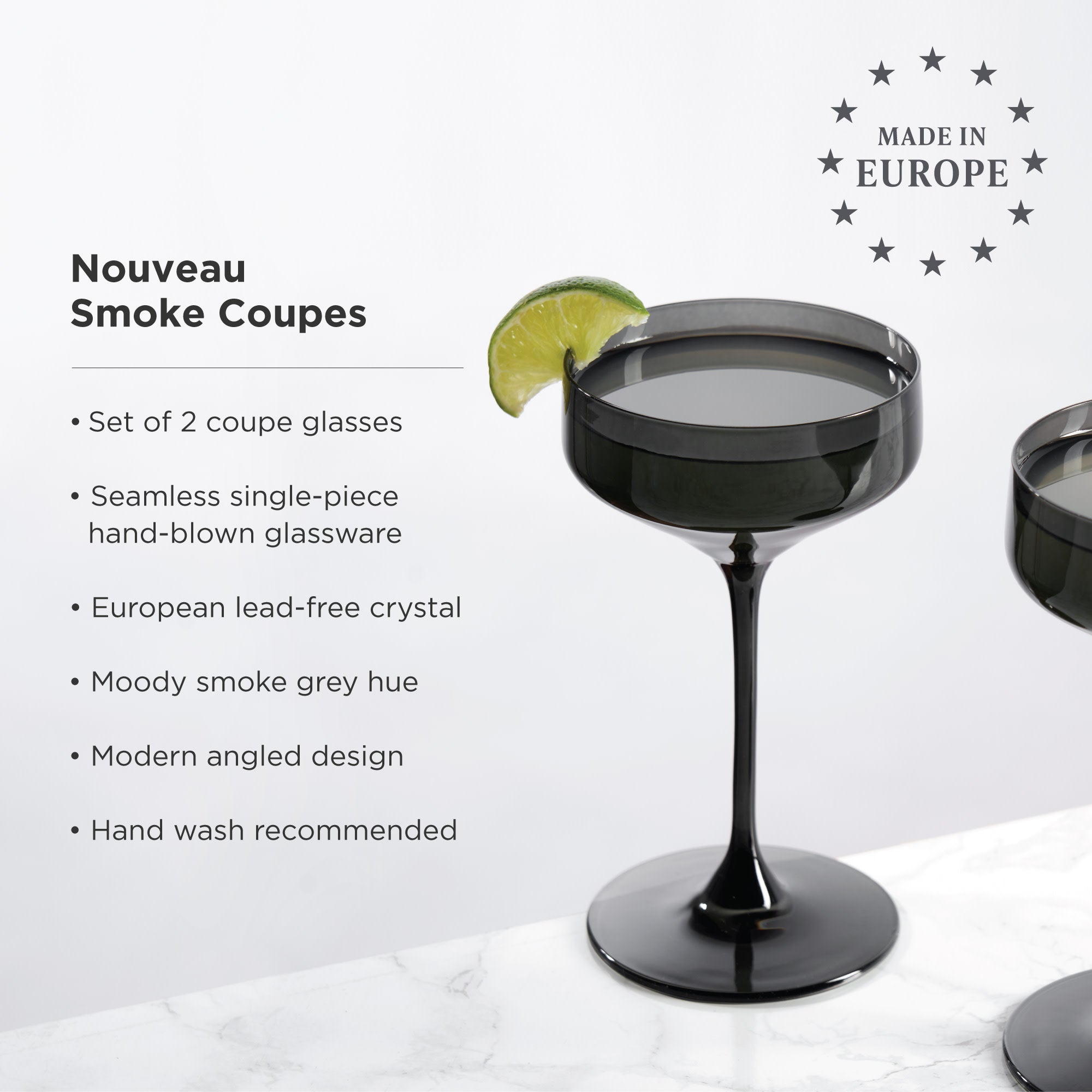 Reserve Nouveau Crystal Coupe Glasses in Smoke Set of 2
