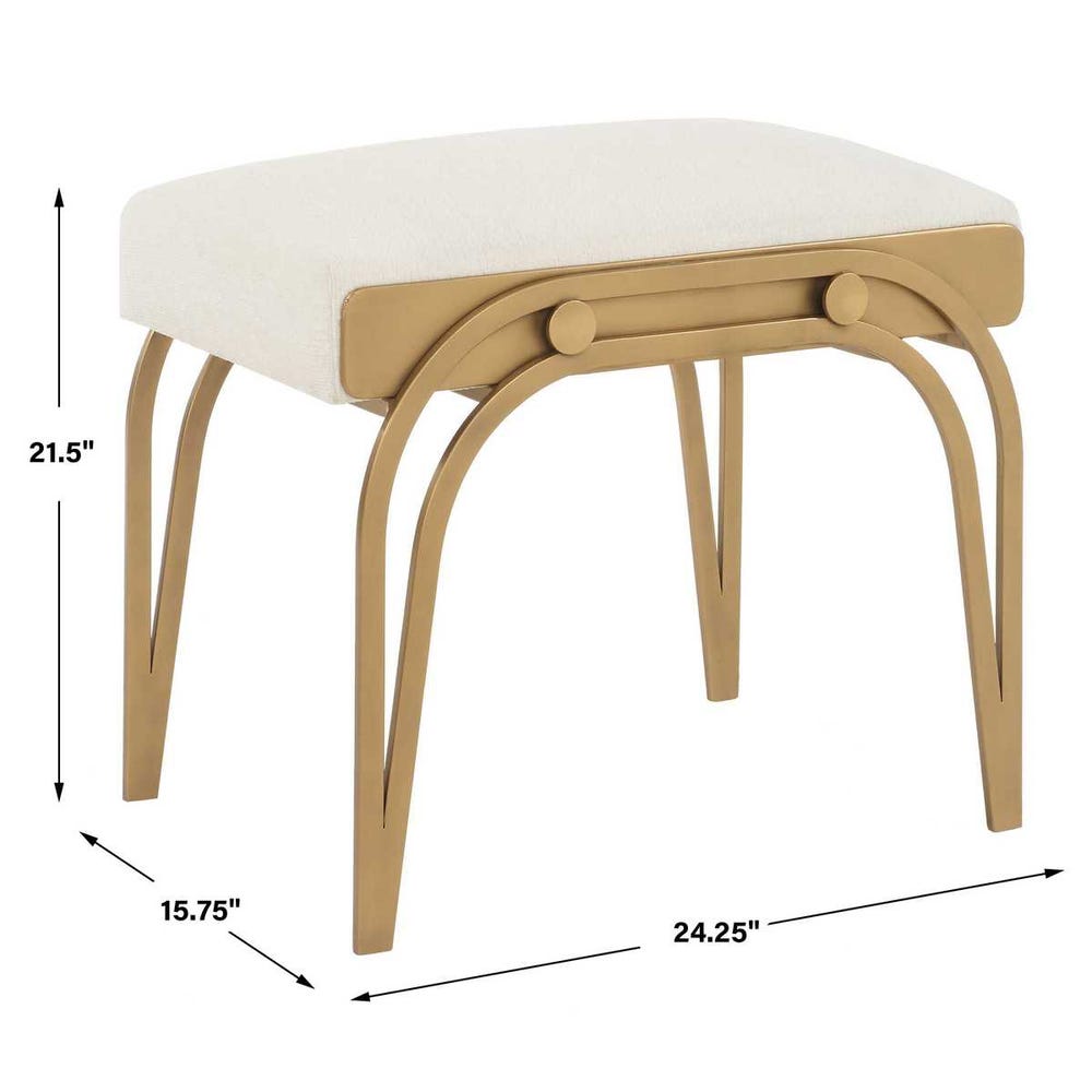 Maris Arching Brass Upholstered Accent Bench