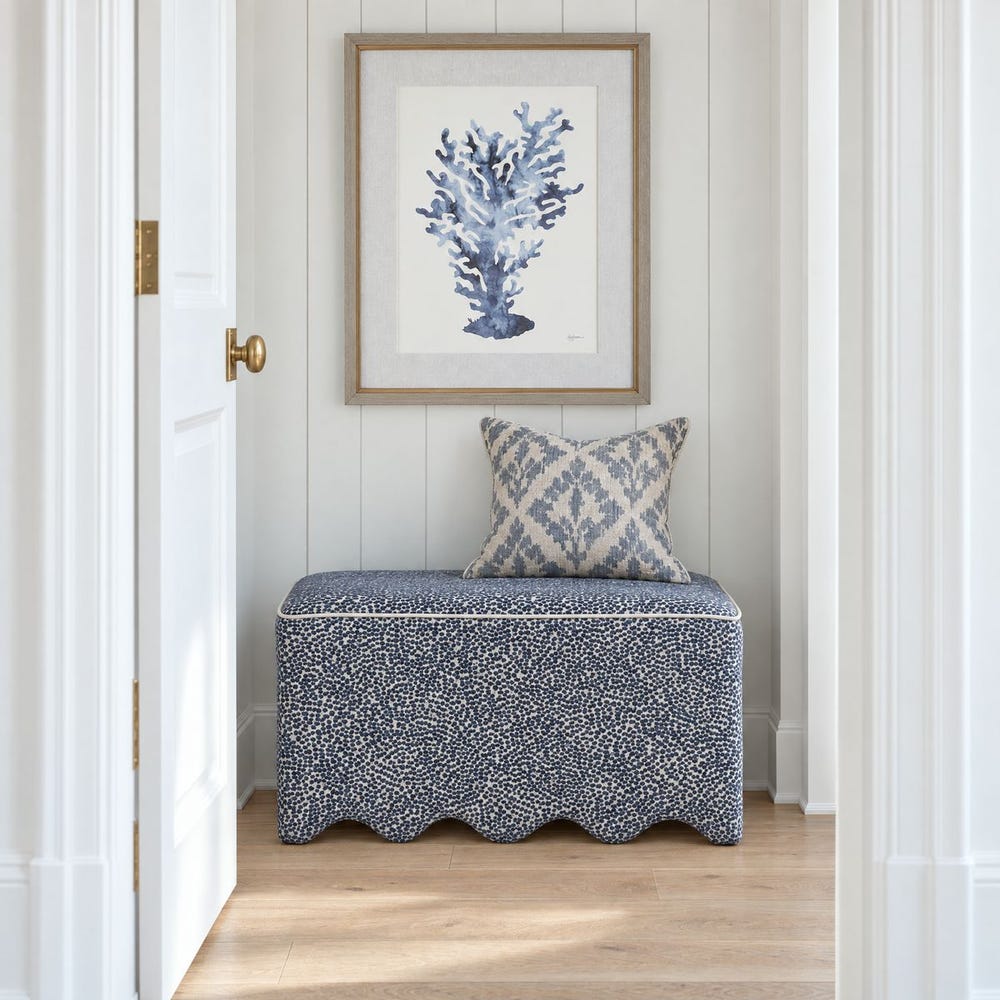 Marlowe Denim Blue Scalloped Ottoman