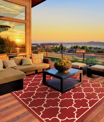 Meridian Indoor / Outdoor Rug - Burnt Red / Off-White