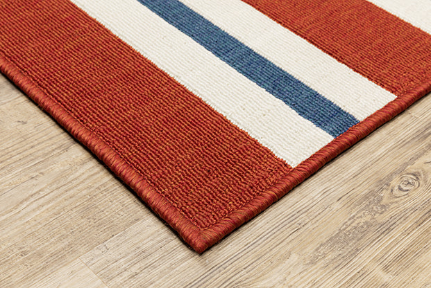 Meridian  Indoor / Outdoor Rug - Burnt Red / Off-White / Navy